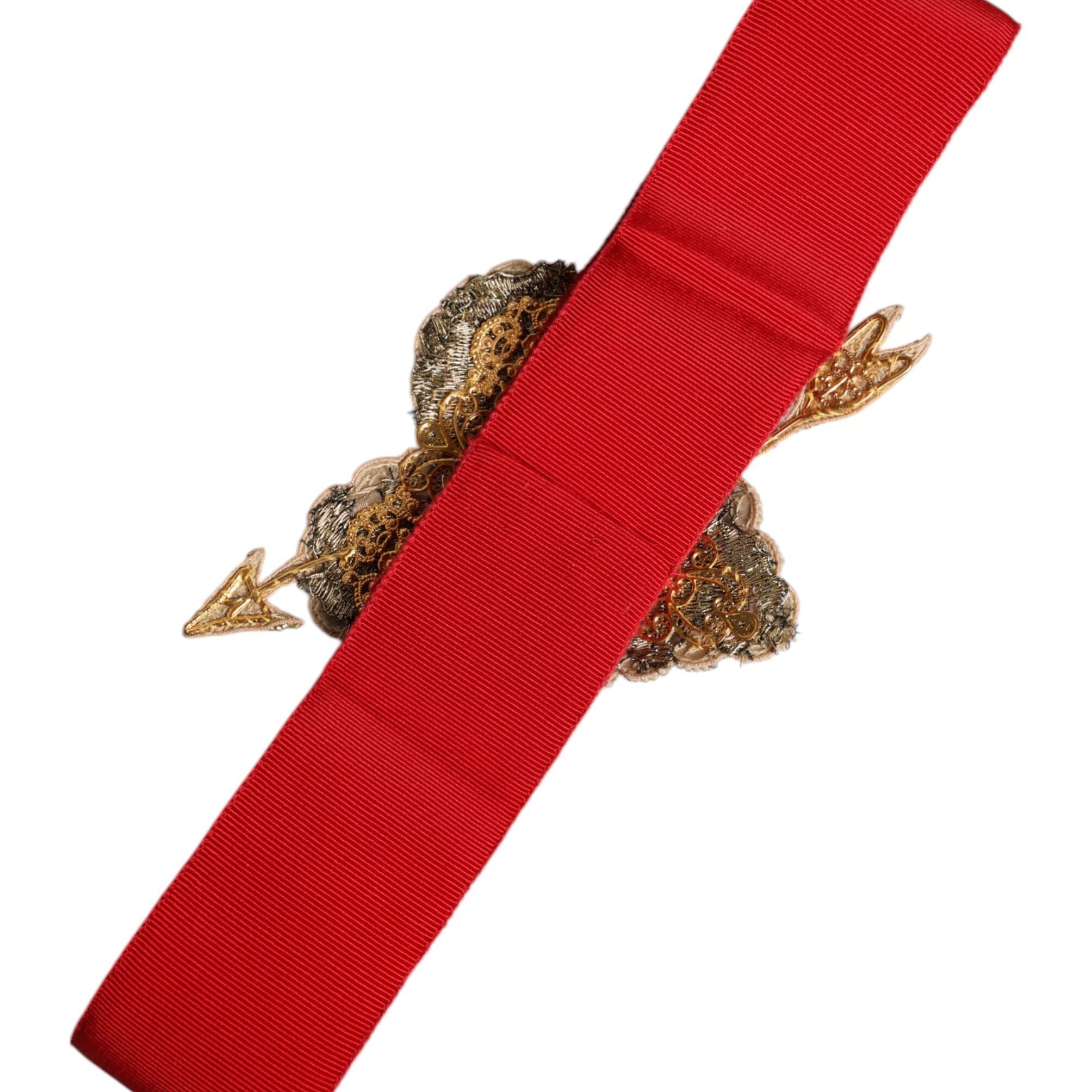 Dolce & Gabbana Red Stretch Wide Waist Heart Embellished Belt