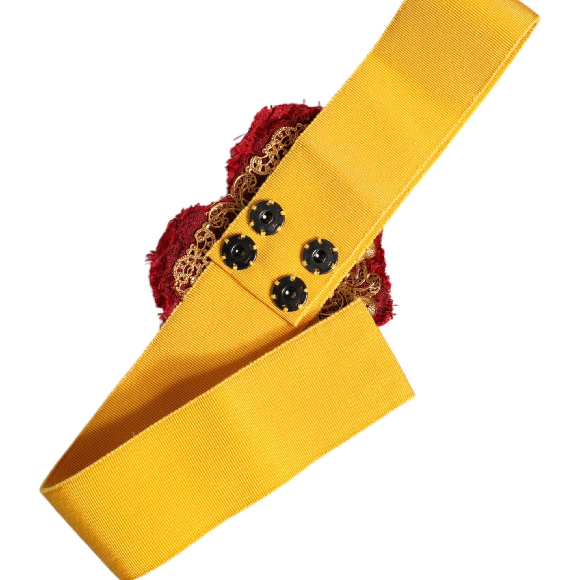 Dolce & Gabbana Yellow Stretch Wide Waist Heart Embellished Belt