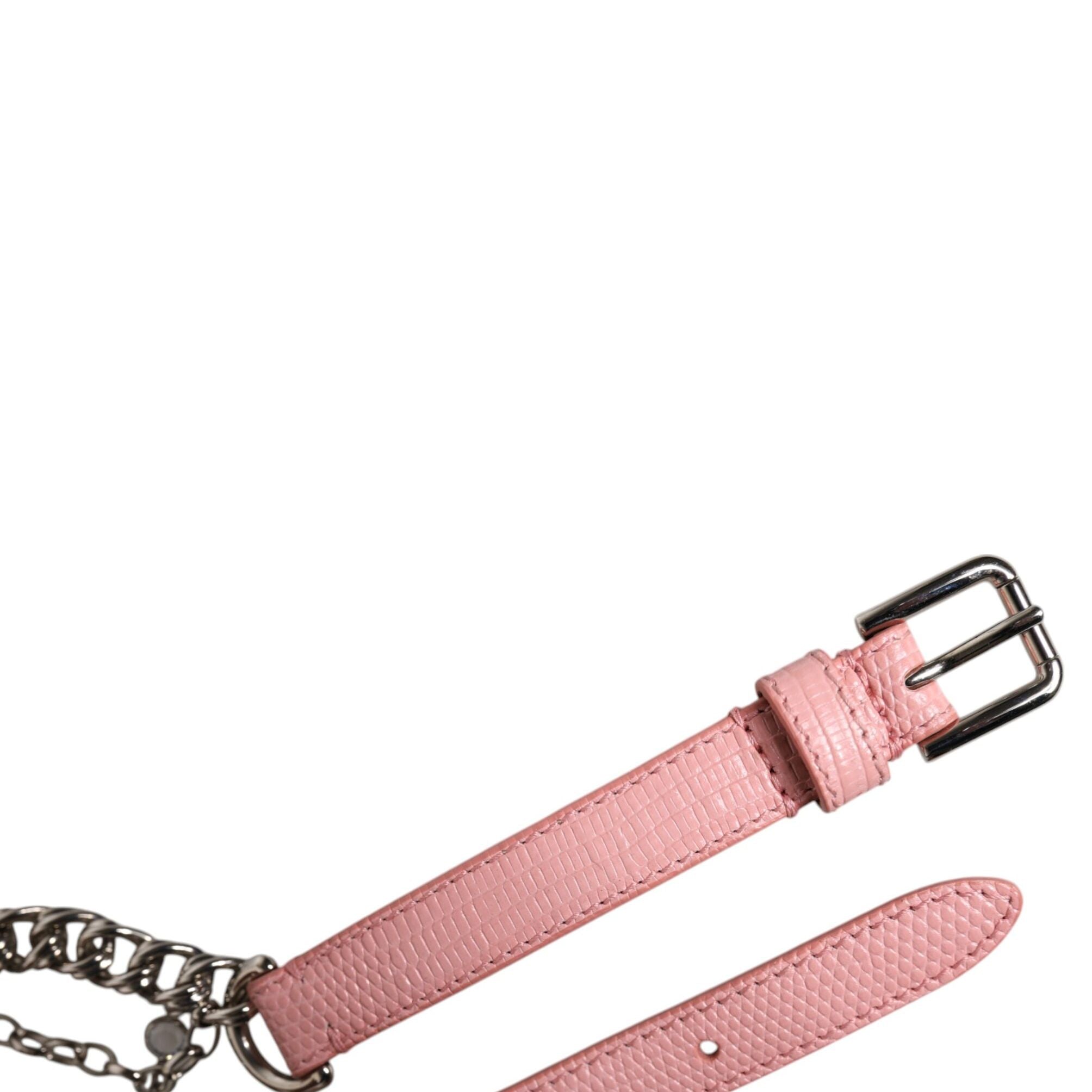 Dolce & Gabbana Pink Embelished Roses Textured Leather Belt