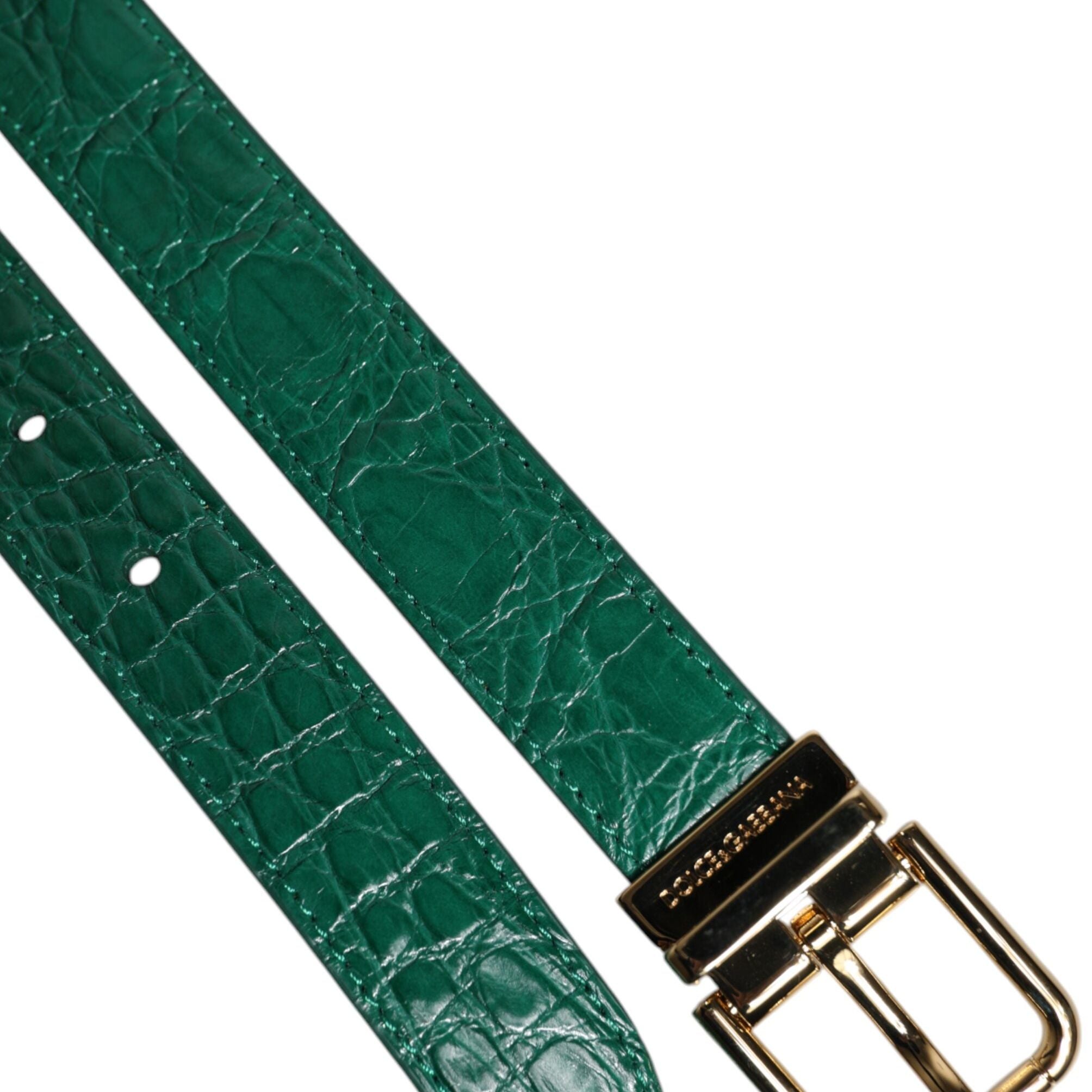 Dolce & Gabbana Green Leather Logo Metal Waist Buckle Belt