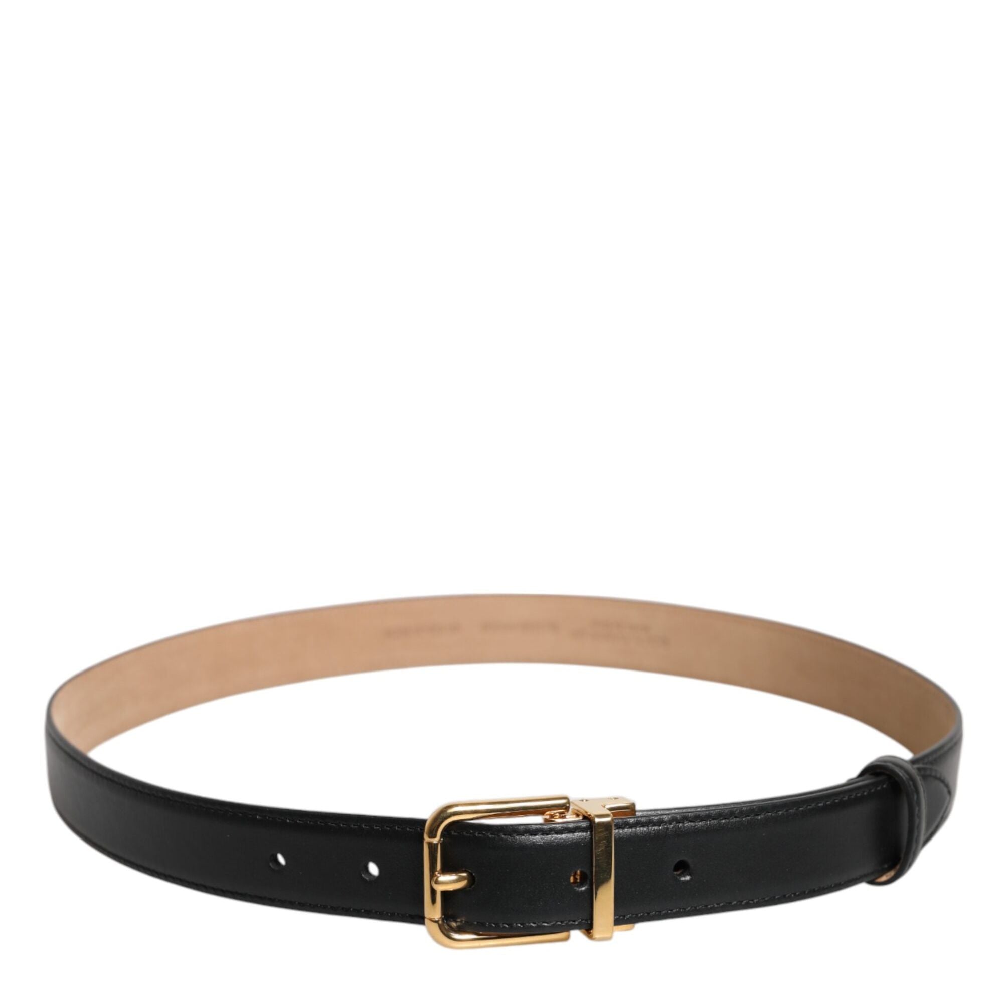 Dolce & Gabbana Black Leather Logo Metal Waist Buckle Belt