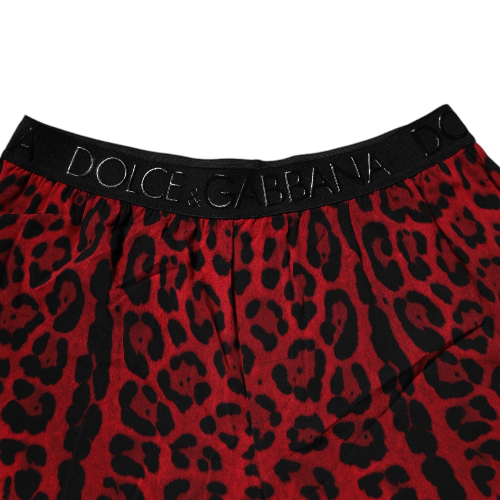 Dolce & Gabbana Red Leopard Print Viscose Bermuda Shorts