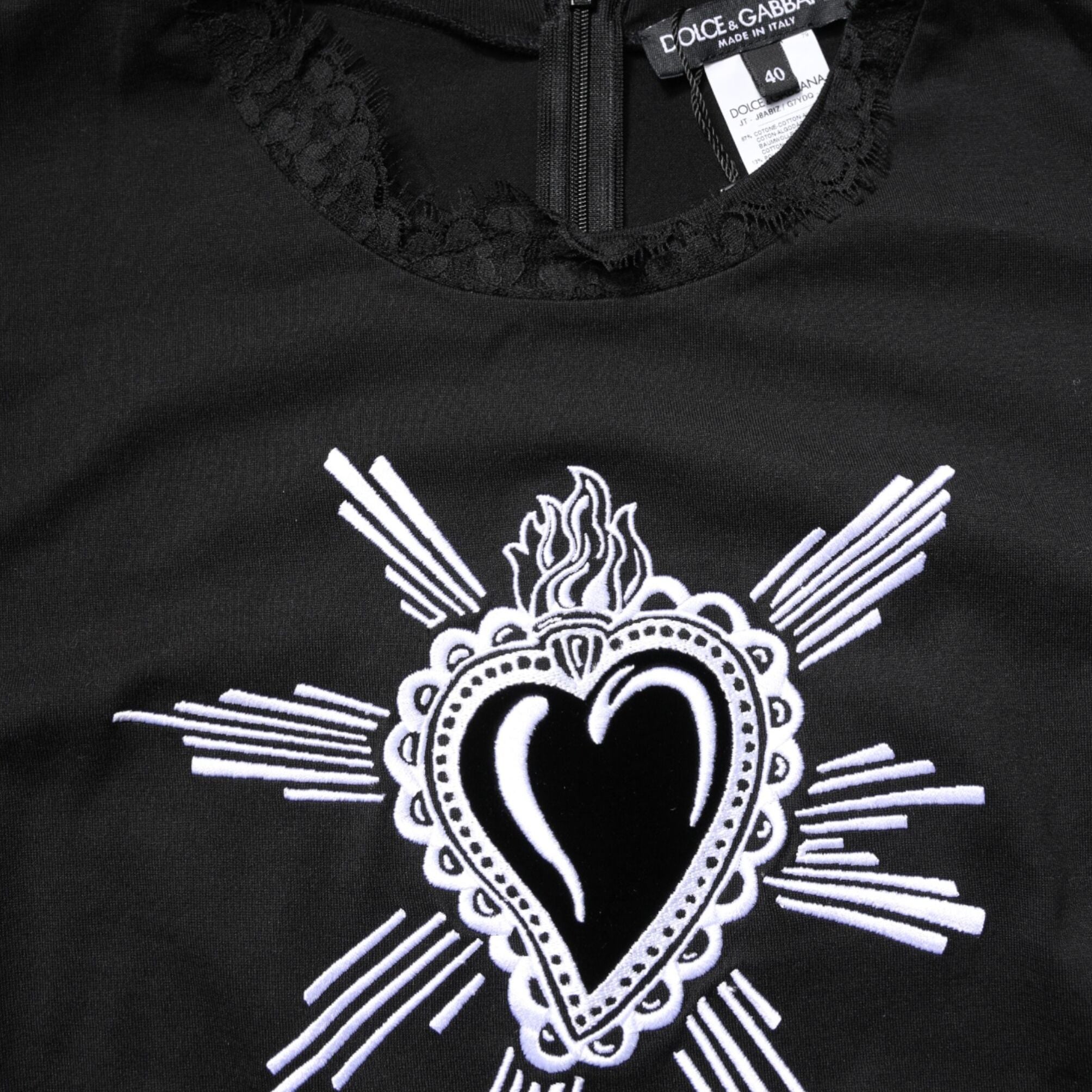 Dolce & Gabbana Black Lace Sheer Sacred Heart Crew Neck Top