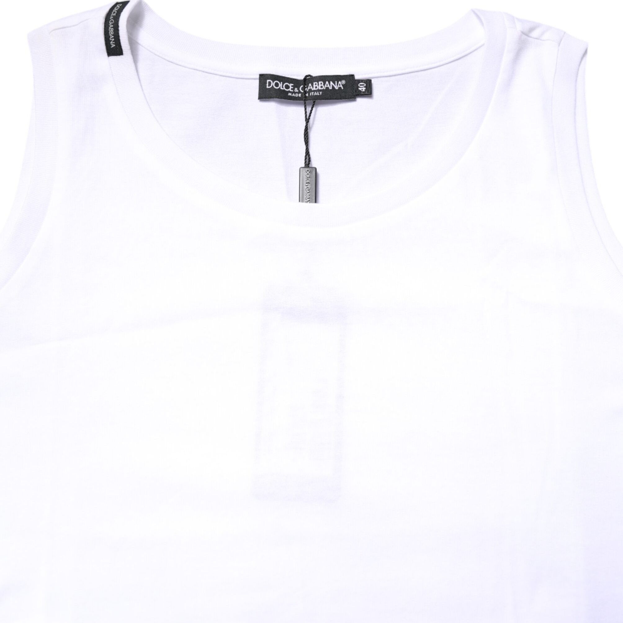 Dolce & Gabbana White Cotton Sleeveless Crew Neck T-shirt
