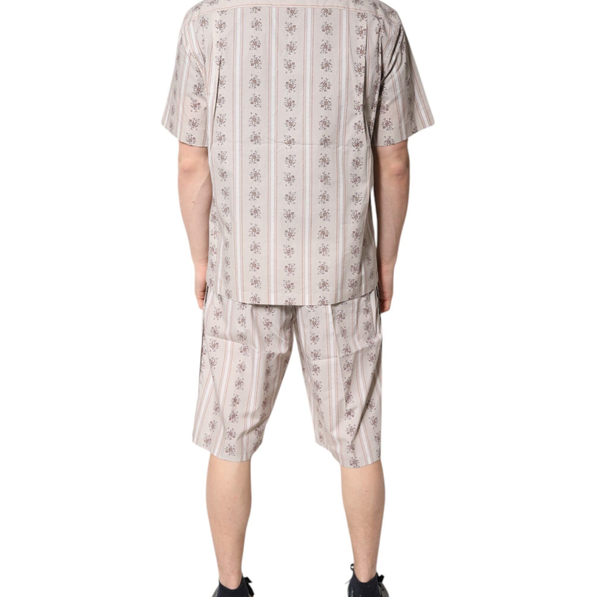 Dolce & Gabbana Beige Floral Print Cotton Men Pajama Set Sleepwear