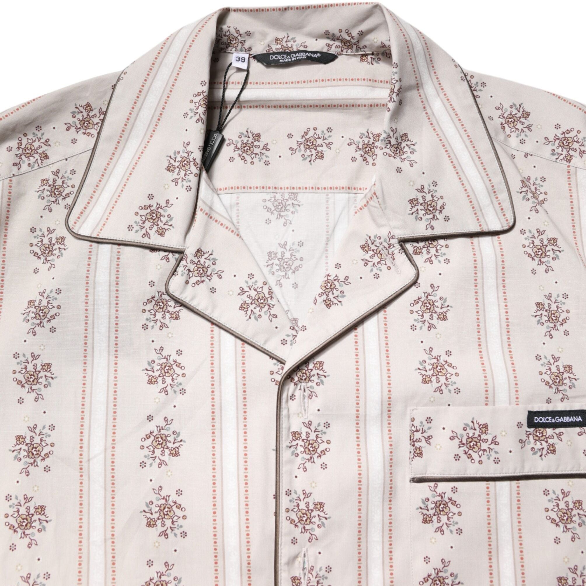 Dolce & Gabbana Beige Floral Print Cotton Men Pajama Set Sleepwear