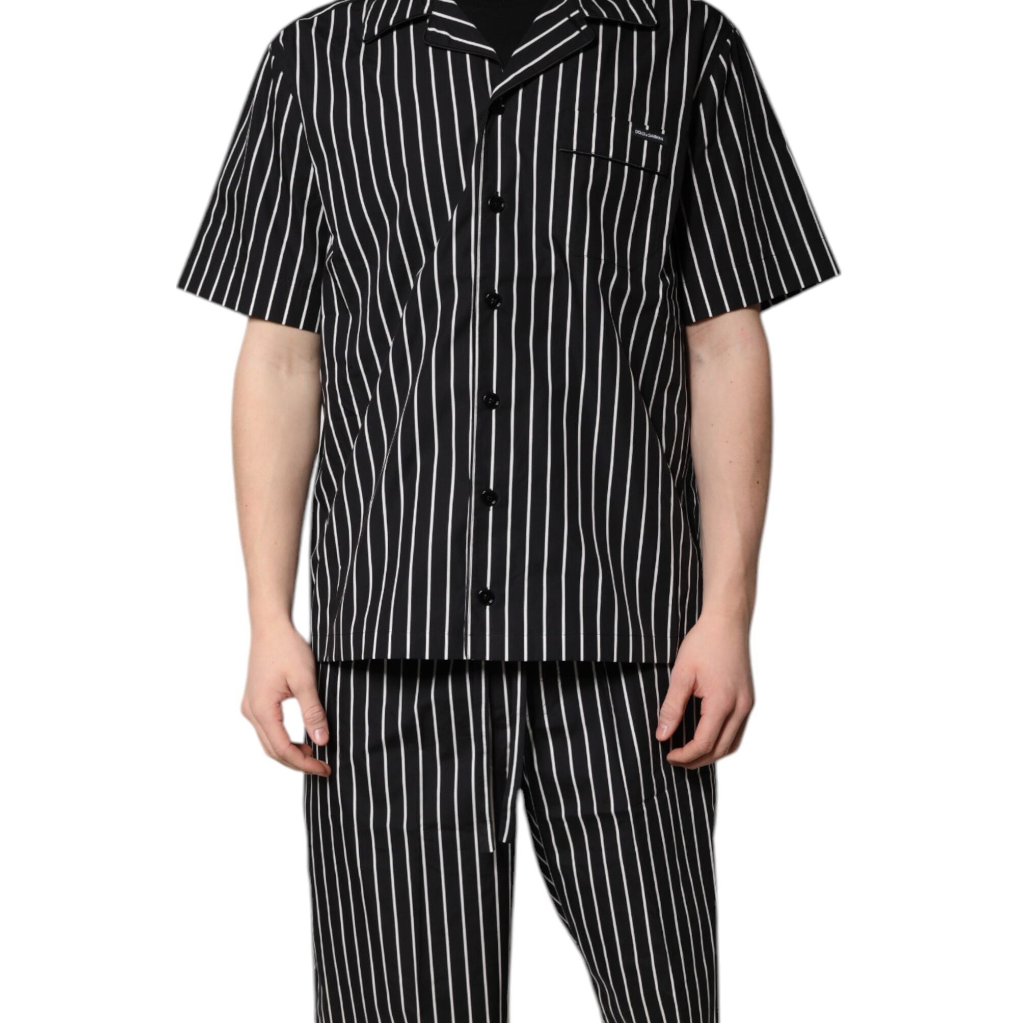 Dolce & Gabbana Black White Stripes Cotton Men Pajama Set Sleepwear