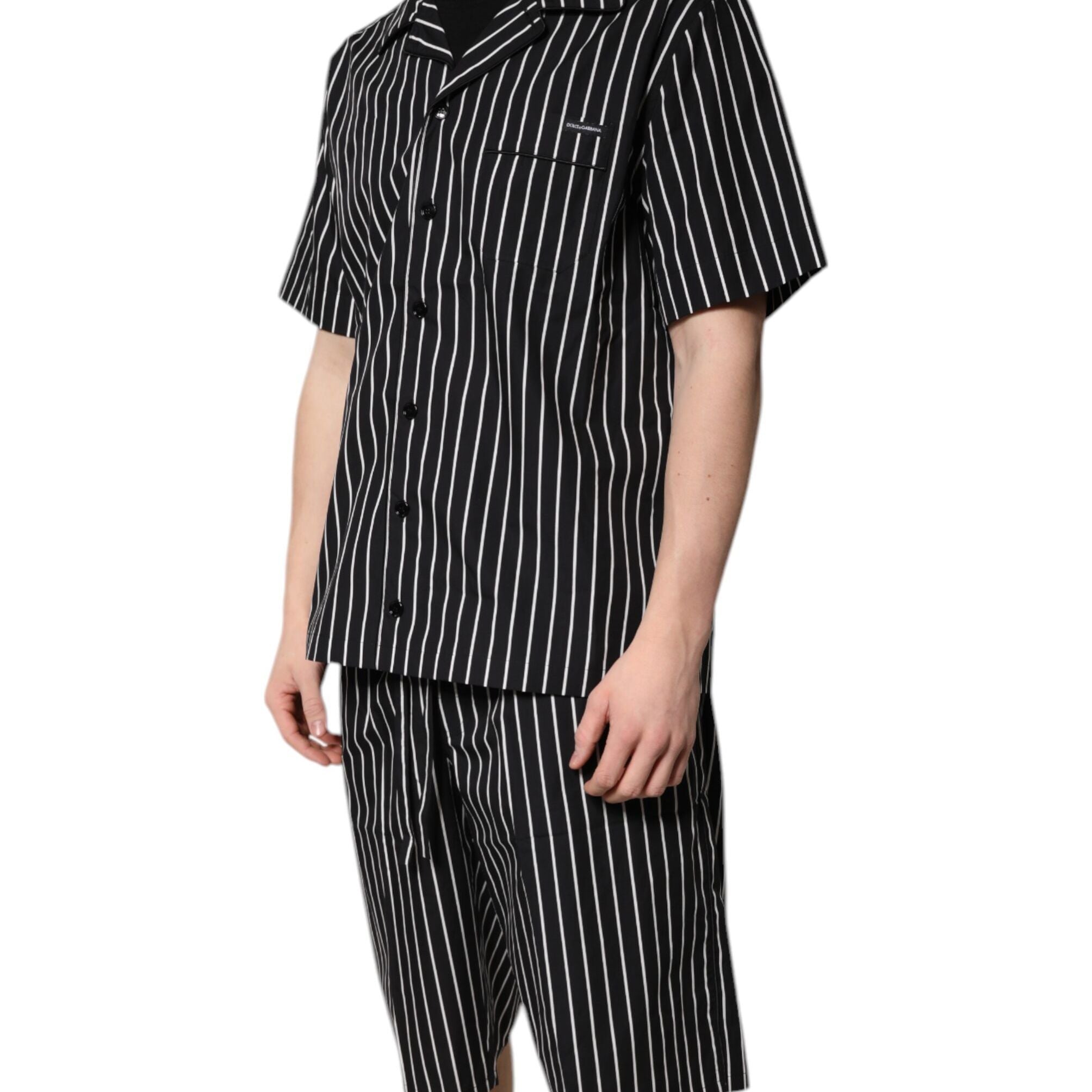 Dolce & Gabbana Black White Stripes Cotton Men Pajama Set Sleepwear