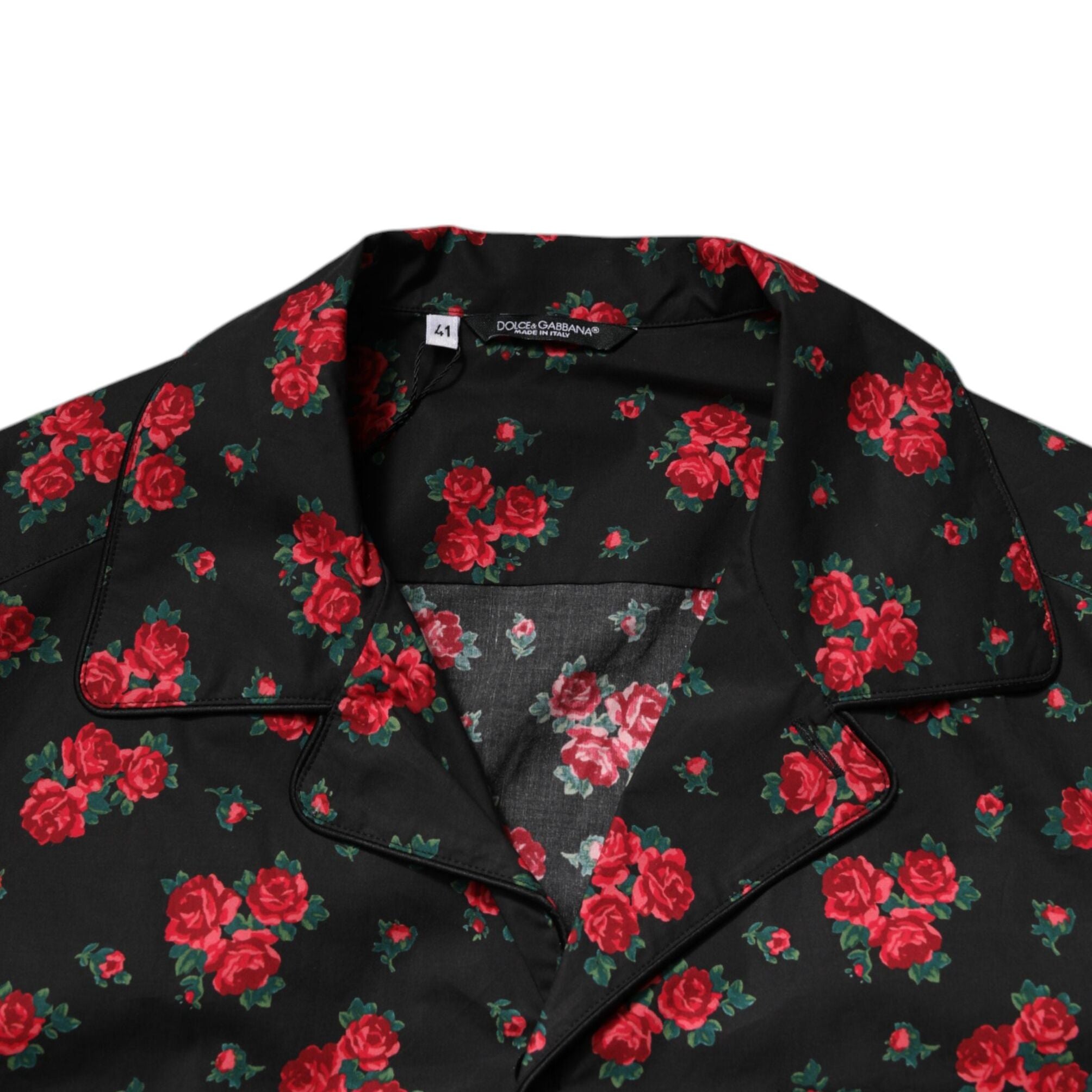 Dolce & Gabbana Black Floral Print Cotton Men Pajama Set Sleepwear