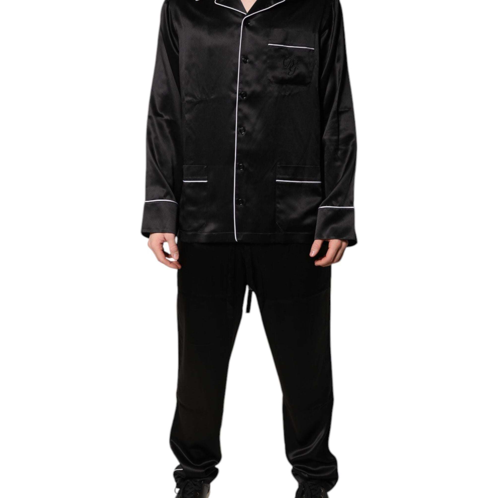 Dolce & Gabbana Black Silk Shirt Pants Pajama Set Sleepwear