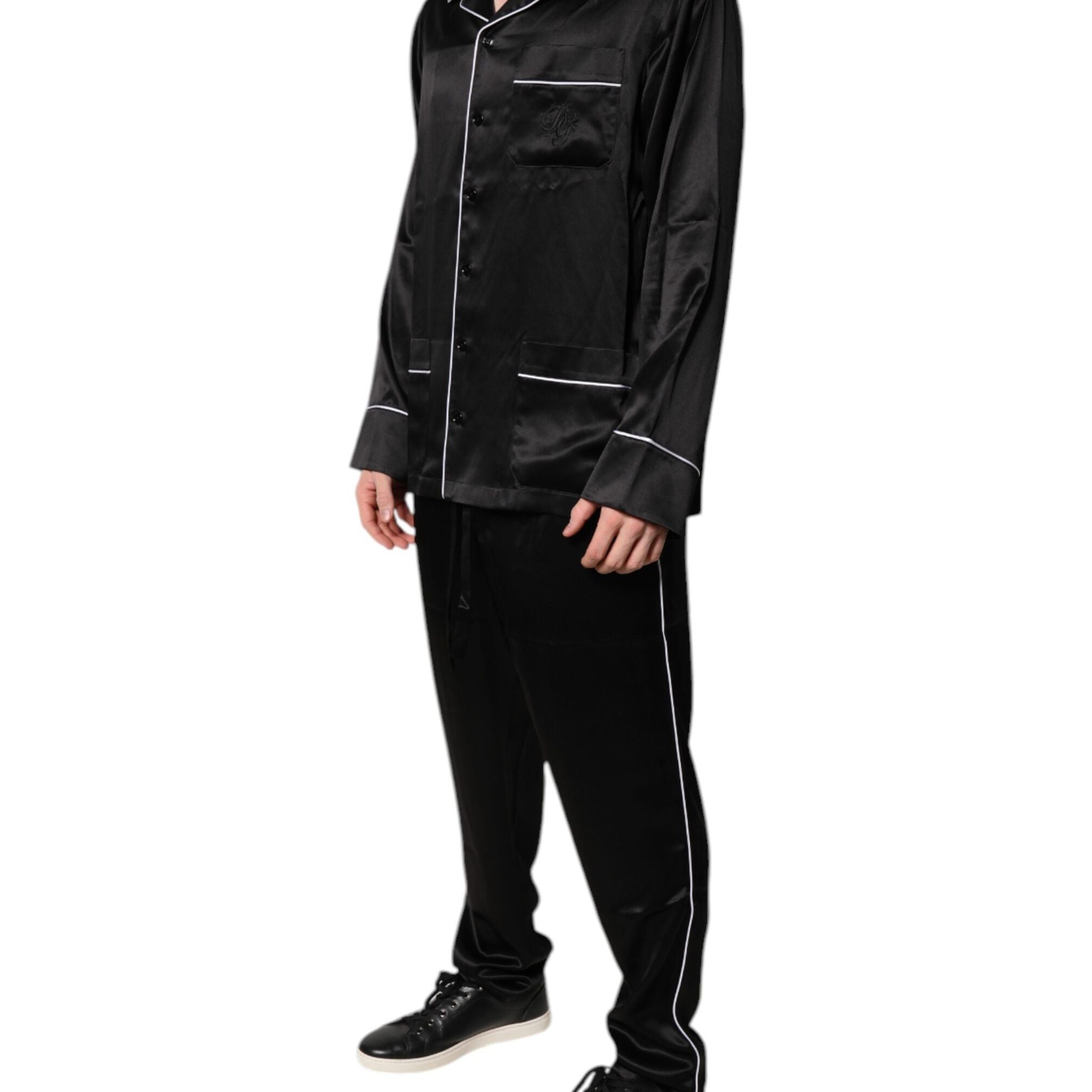 Dolce & Gabbana Black Silk Shirt Pants Pajama Set Sleepwear