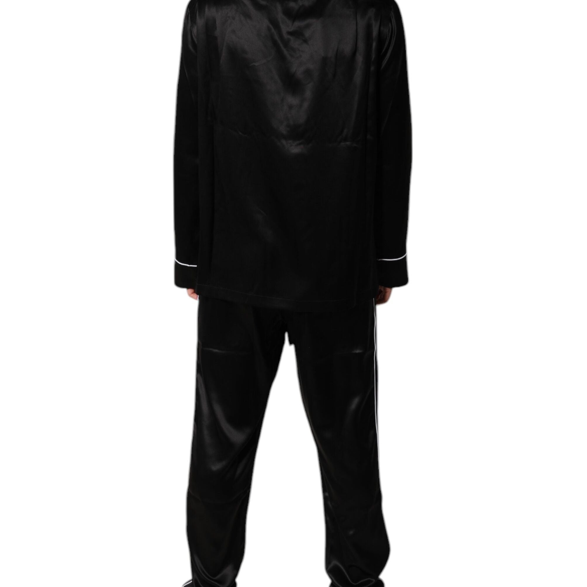 Dolce & Gabbana Black Silk Shirt Pants Pajama Set Sleepwear