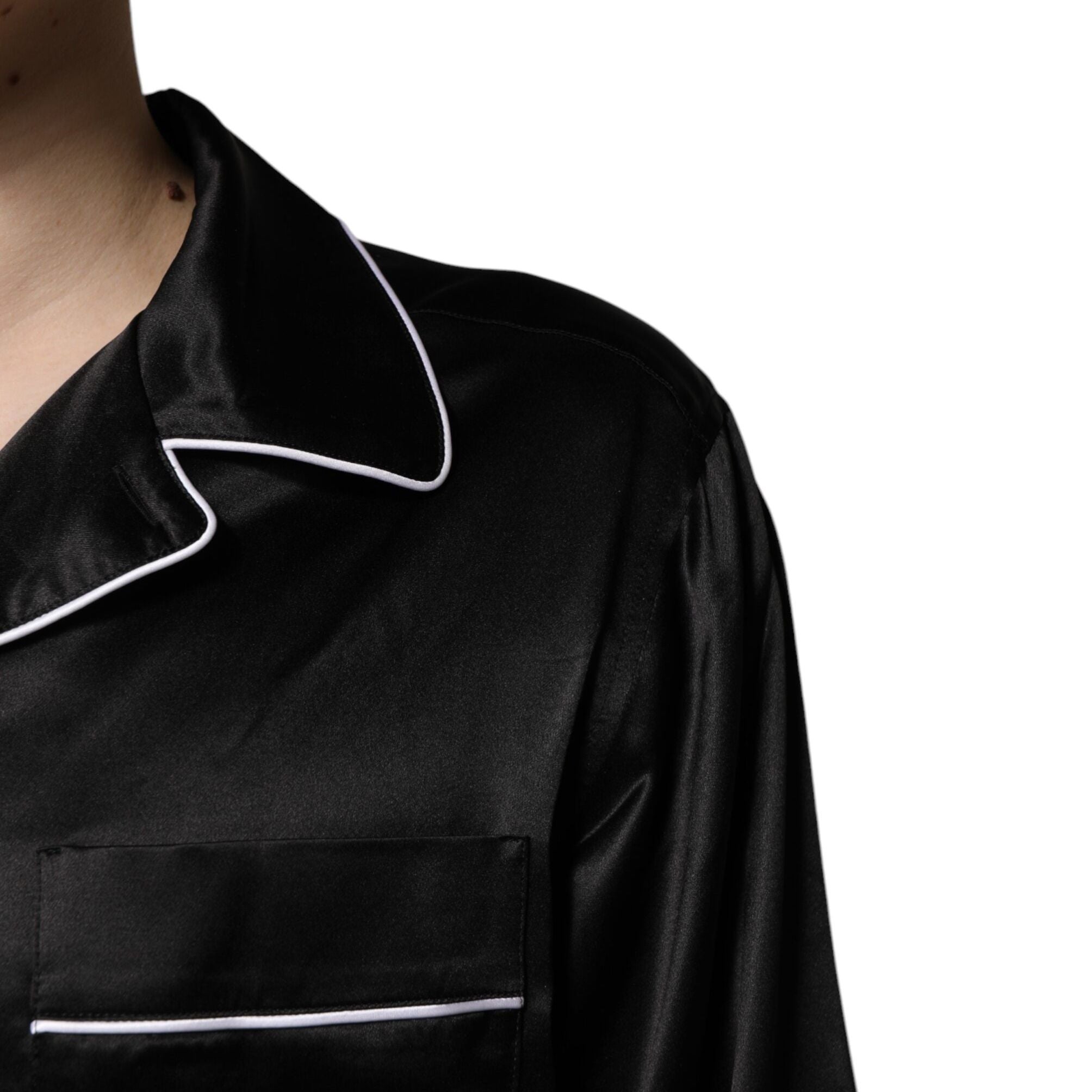 Dolce & Gabbana Black Silk Shirt Pants Pajama Set Sleepwear