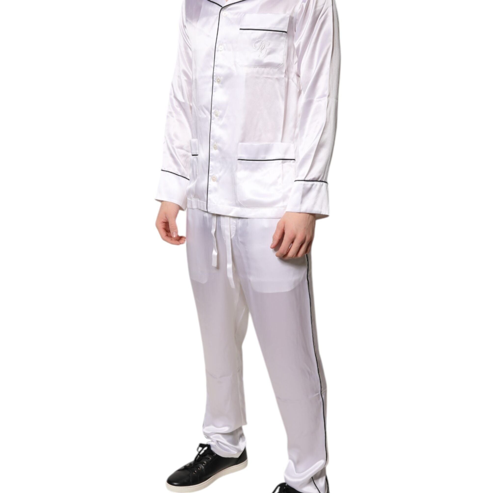 Dolce & Gabbana White Satin Silk Men Pajama Set Sleepwear