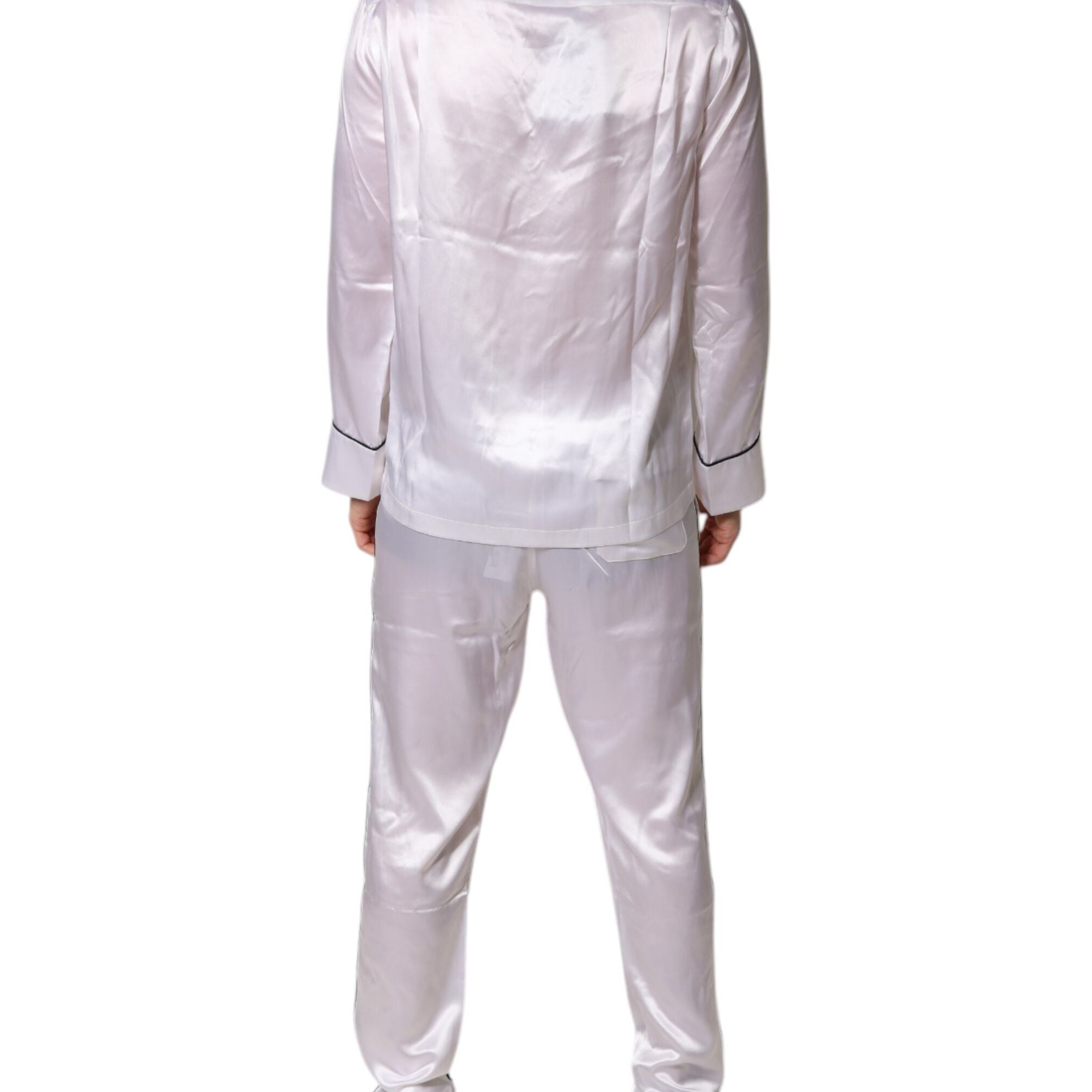 Dolce & Gabbana White Satin Silk Men Pajama Set Sleepwear