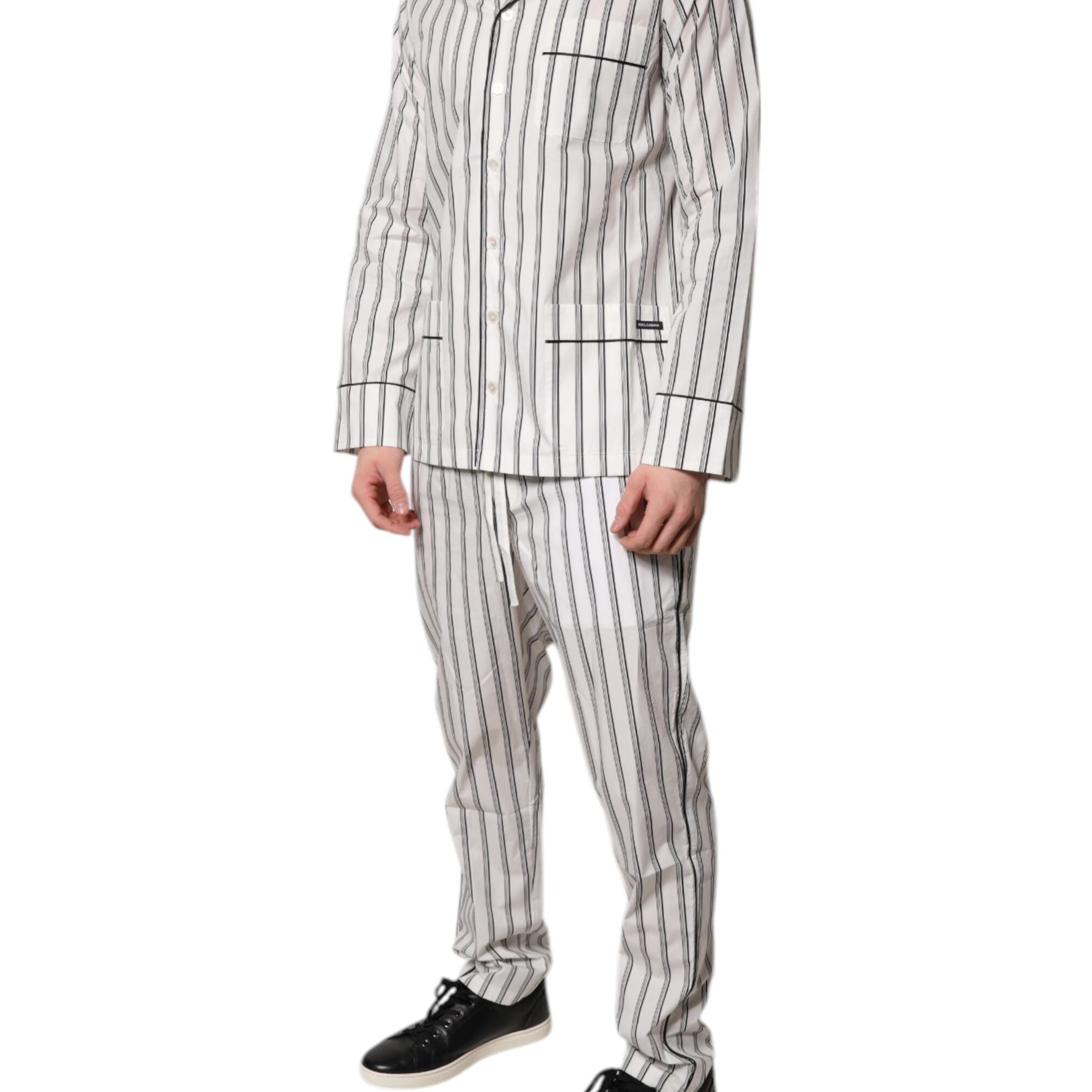 Dolce & Gabbana White Black Stripes Cotton Men Pajama Set Sleepwear
