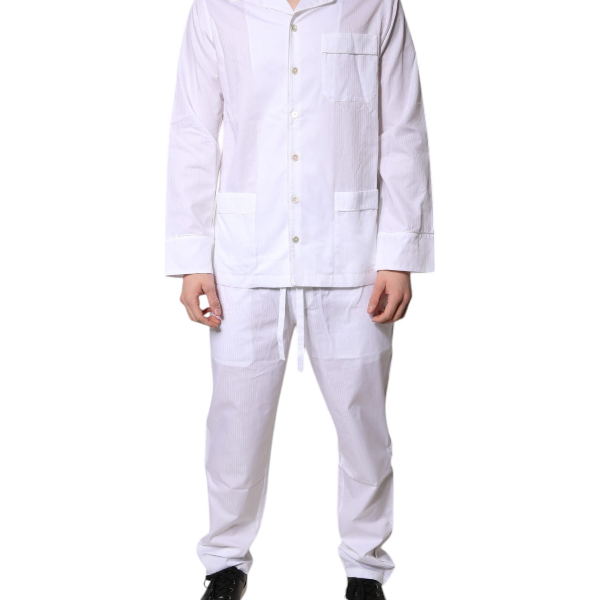 Dolce & Gabbana White Cotton Shirt Pants Pajama Set Sleepwear