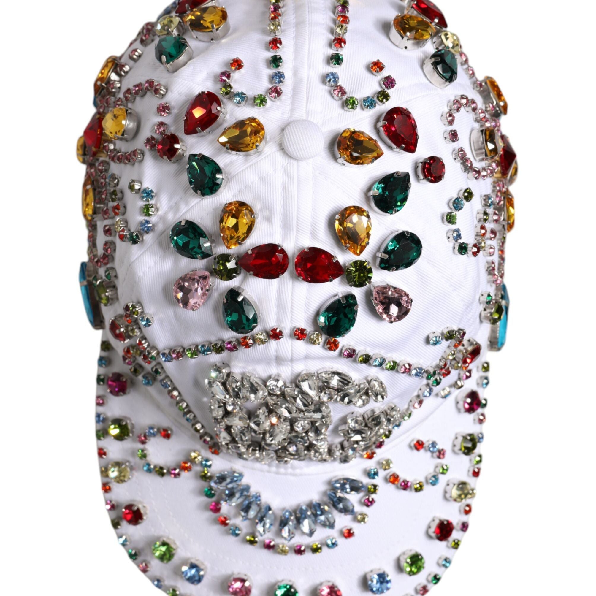 Dolce & Gabbana White Multicolor Crystal Embellish Baseball Cap