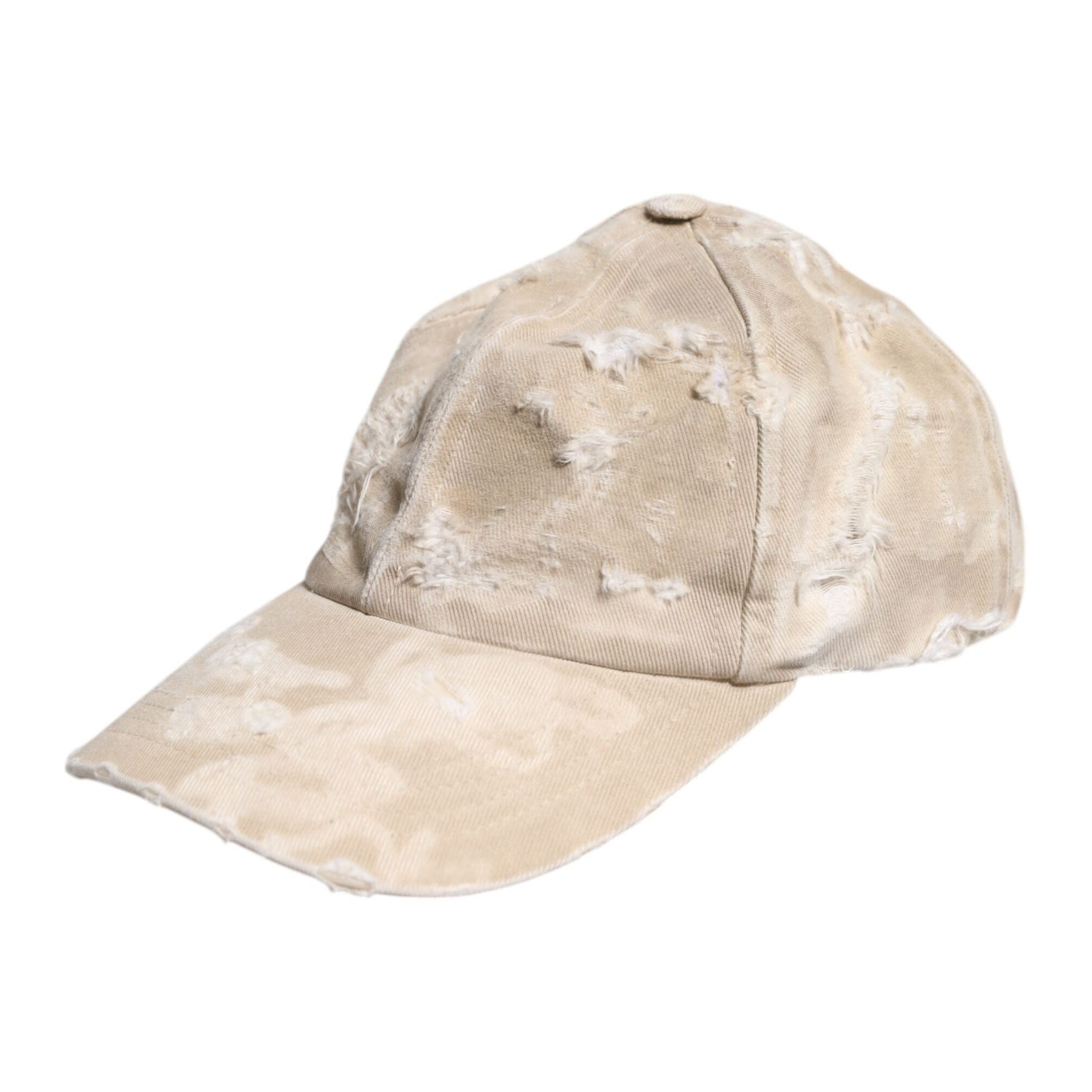 Dolce & Gabbana Beige Tattered Cotton 6 Panels Baseball Cap