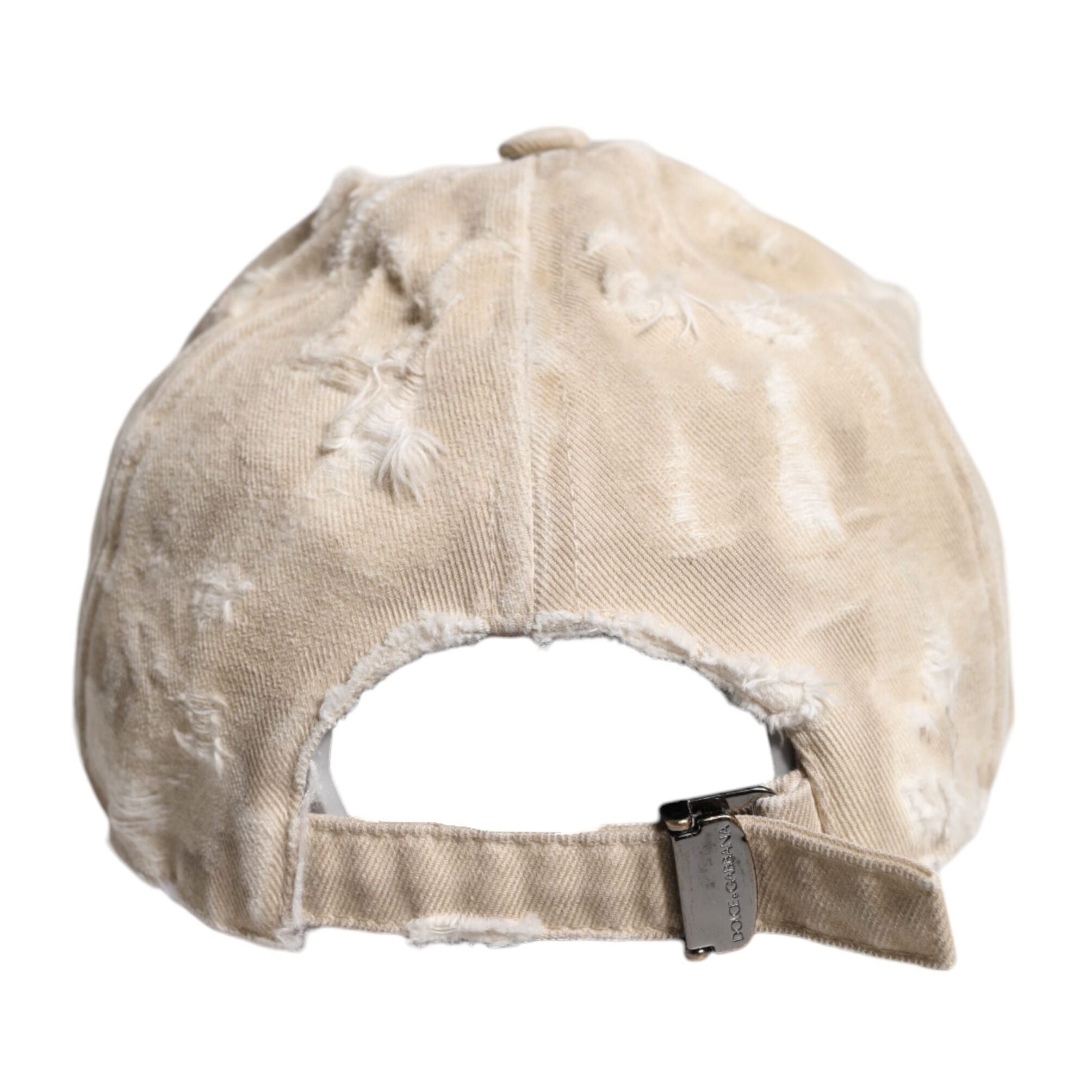 Dolce & Gabbana Beige Tattered Cotton 6 Panels Baseball Cap