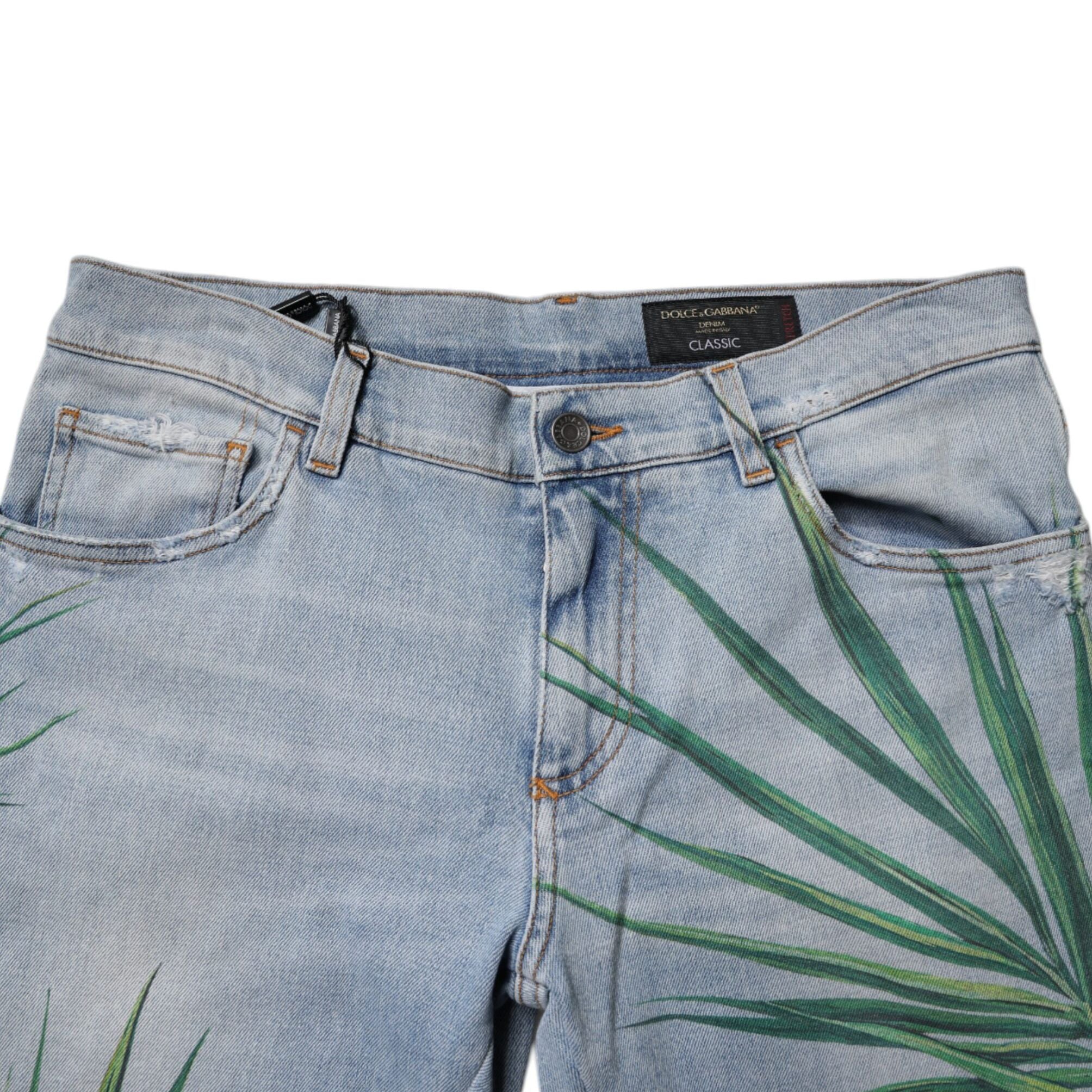 Dolce & Gabbana Light Blue Leaf Cotton Classic Men Denim Jeans