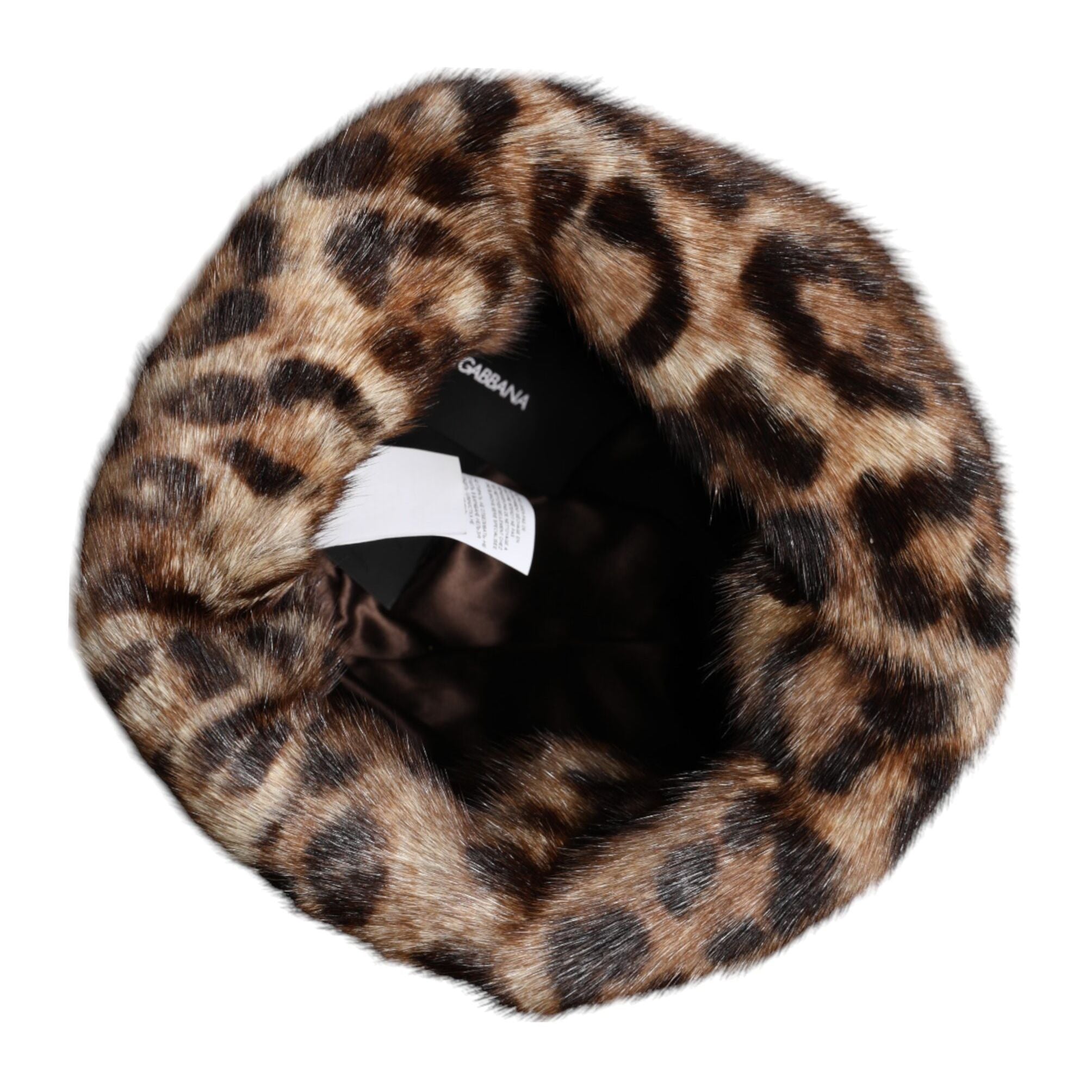 Dolce & Gabbana Brown Leopard Faux Fur Women Bucket Hat
