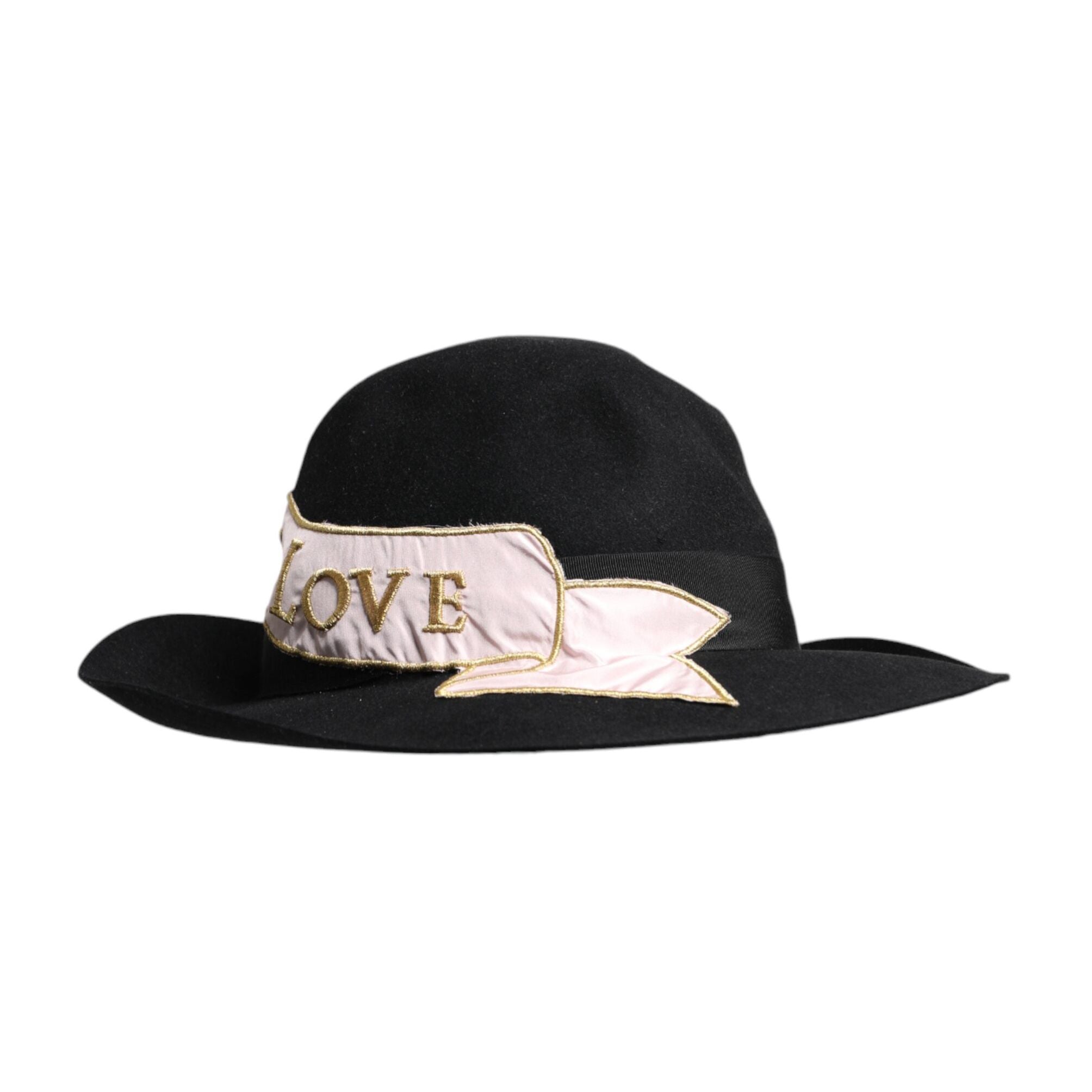 Dolce & Gabbana Black Logo Embroidered Women Wide Brim Hat