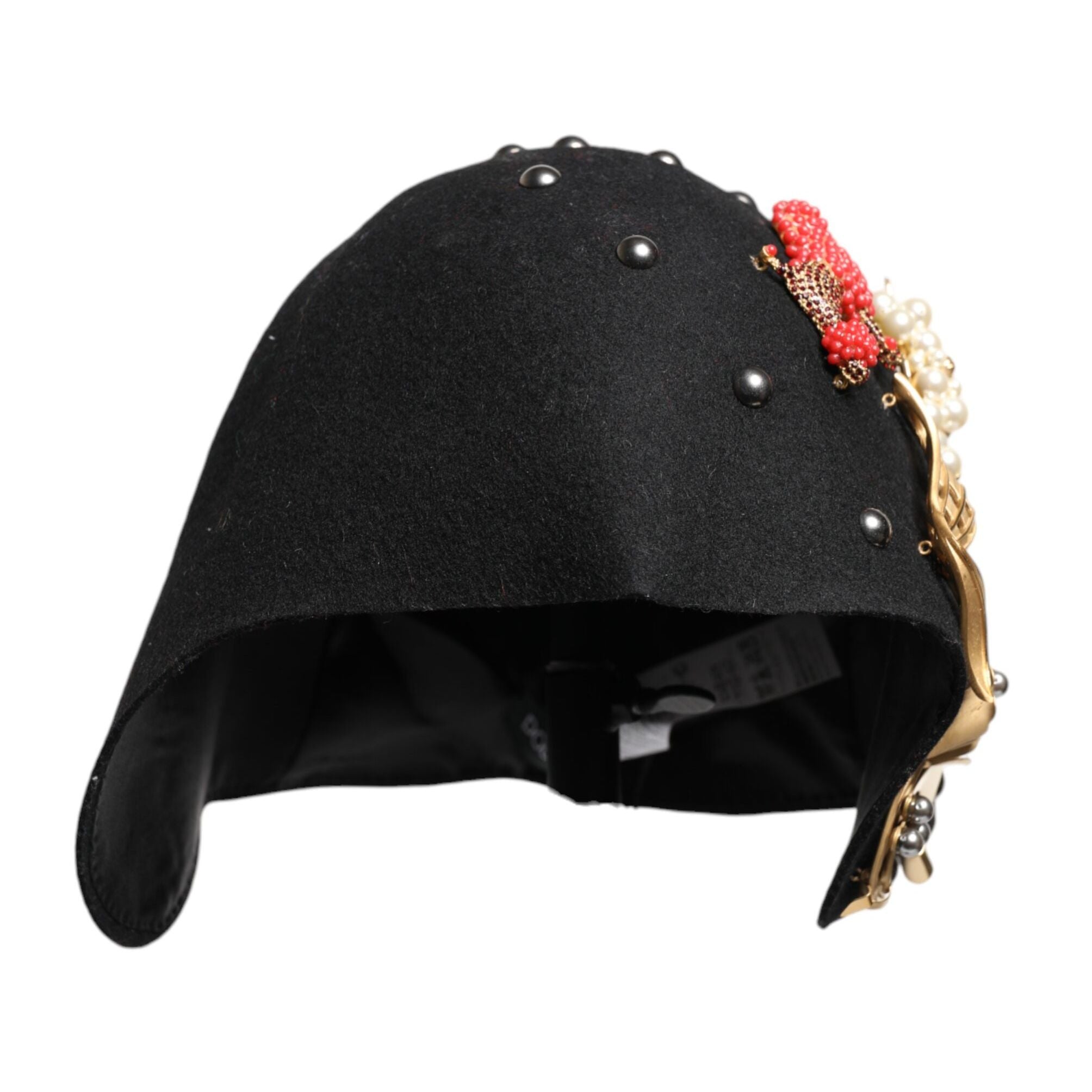 Dolce & Gabbana Black Wool Multicolor Embellished Cloche Hat