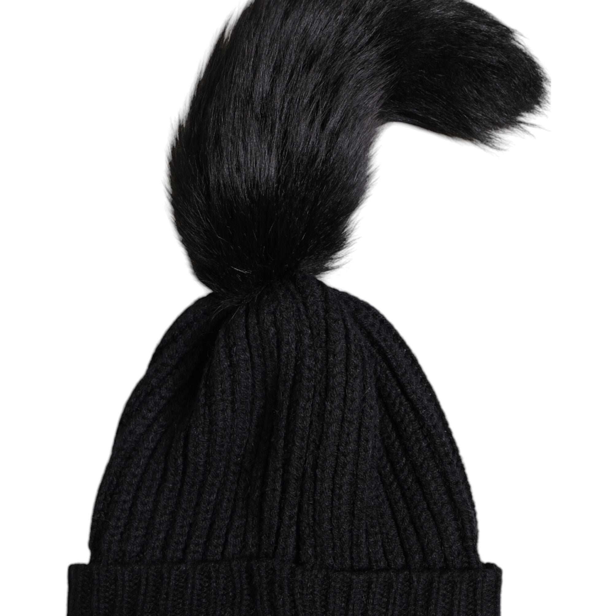 Dolce & Gabbana Black Acrylic Knitted Fur Winter Beanie Hat