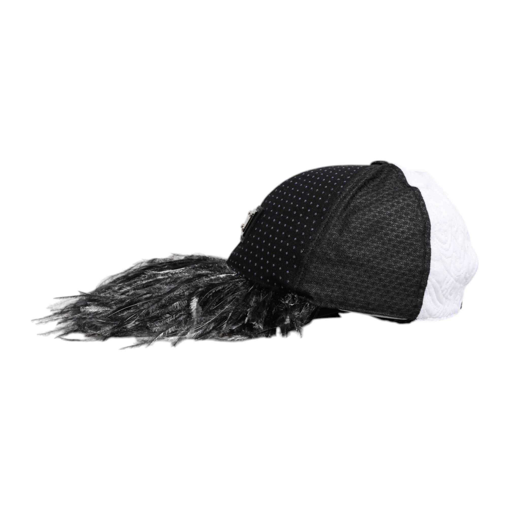 Dolce & Gabbana White Black Polka Dot Feathers Baseball Cap