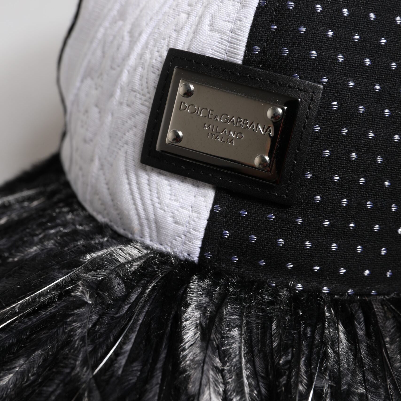 Dolce & Gabbana White Black Polka Dot Feathers Baseball Cap