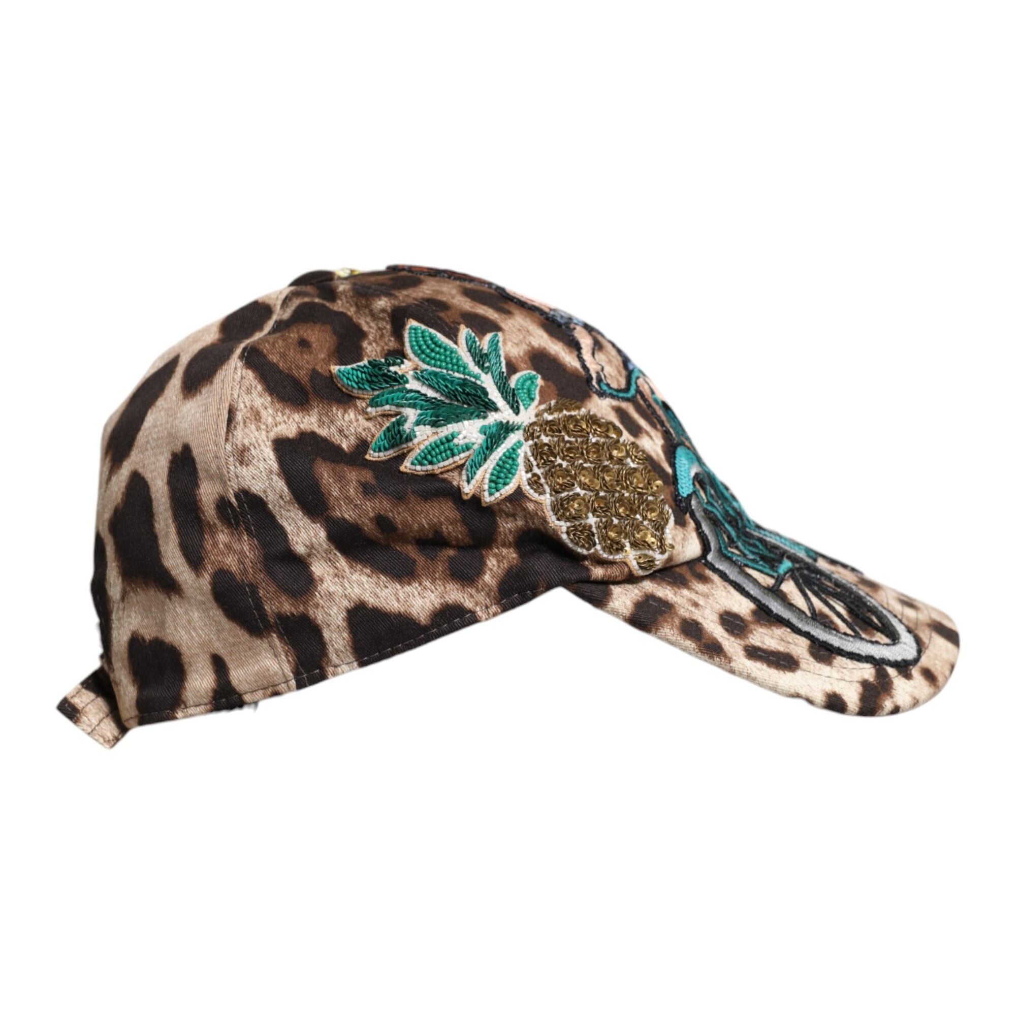 Dolce & Gabbana Brown Leopard Sequin Sicily Baseball Cap