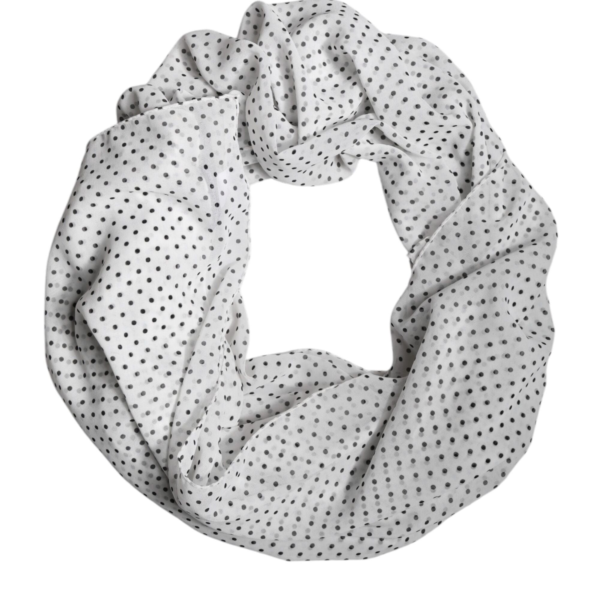 Dolce & Gabbana White Polka Dots Polyester Wrap Shawl Scarf