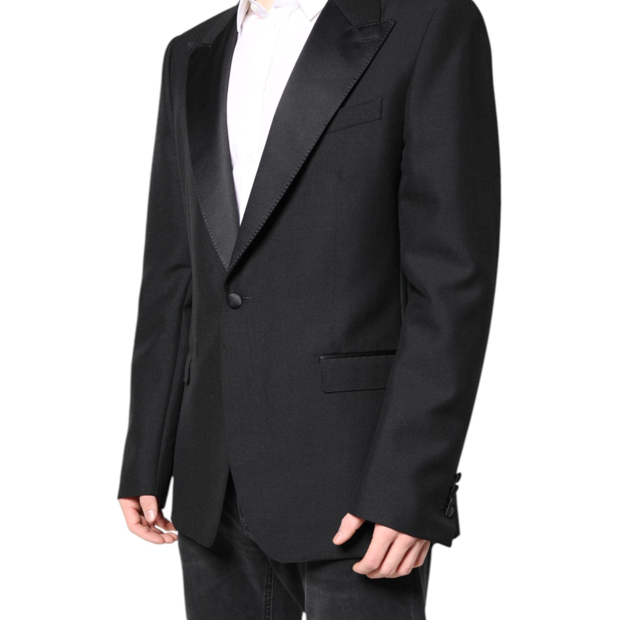 Dolce & Gabbana Black Wool Single Breasted Coat Blazer