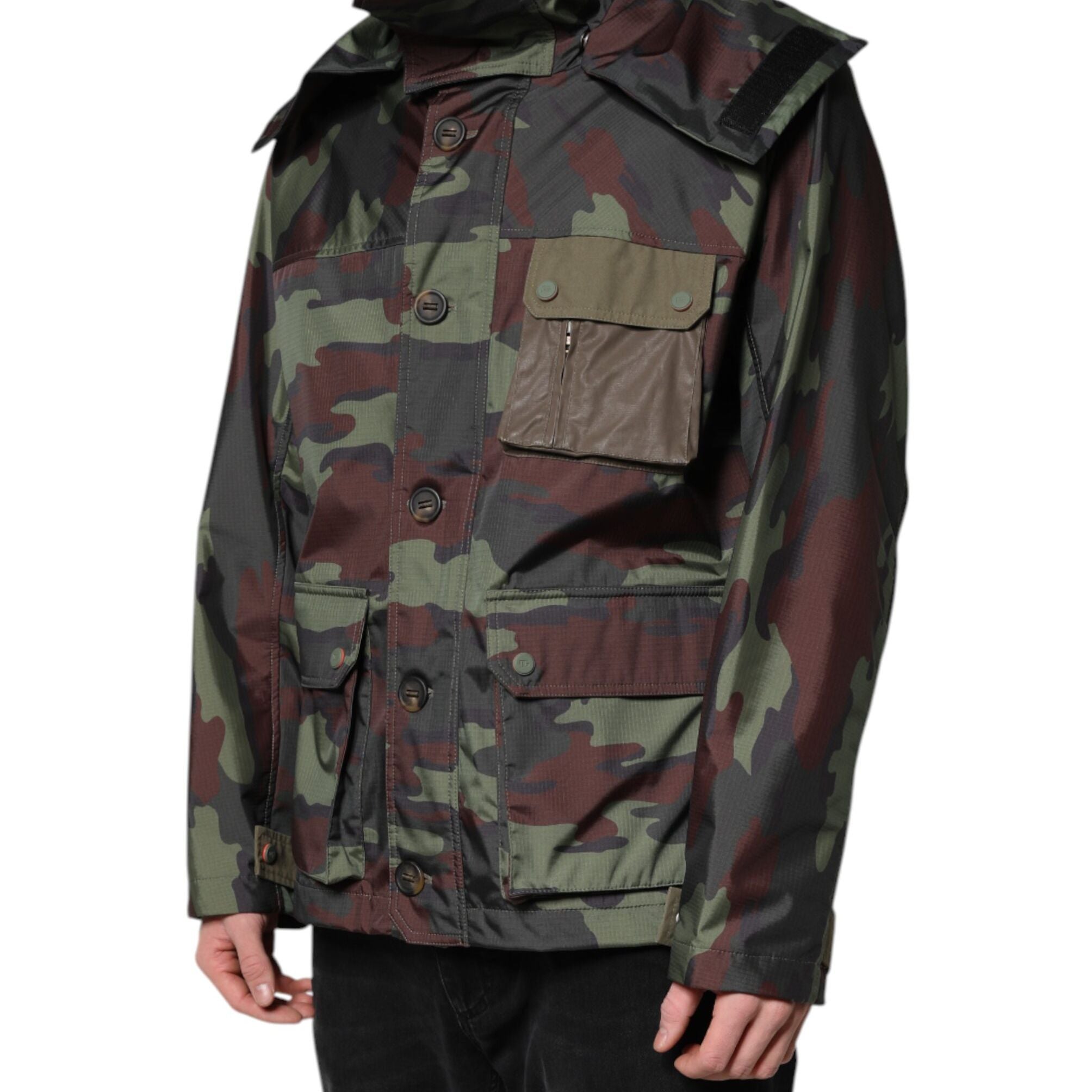Dolce & Gabbana Multicolor Camouflage Button Hooded Jacket