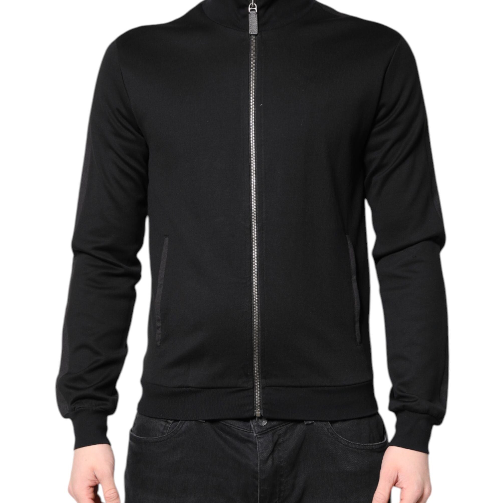 Dolce & Gabbana Black Cotton Logo Full Zip Men Bomber Jacket