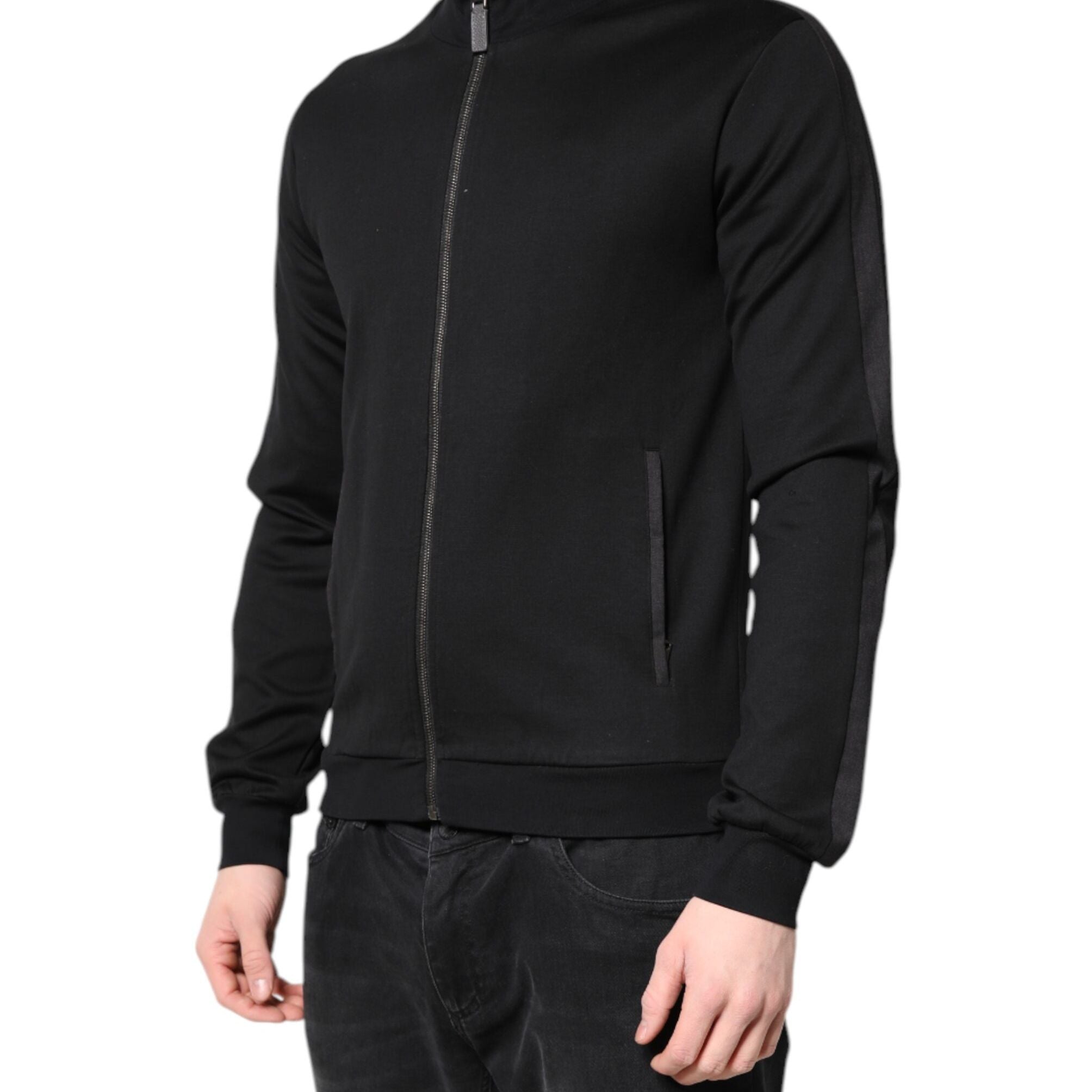 Dolce & Gabbana Black Cotton Logo Full Zip Men Bomber Jacket