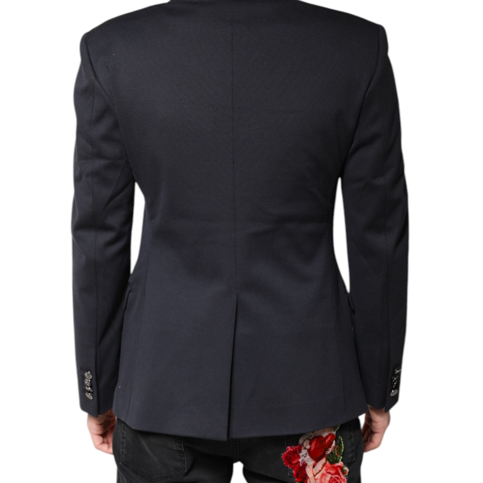 Dolce & Gabbana Dark Blue Cotton Men Jacket Coat Suit Blazer