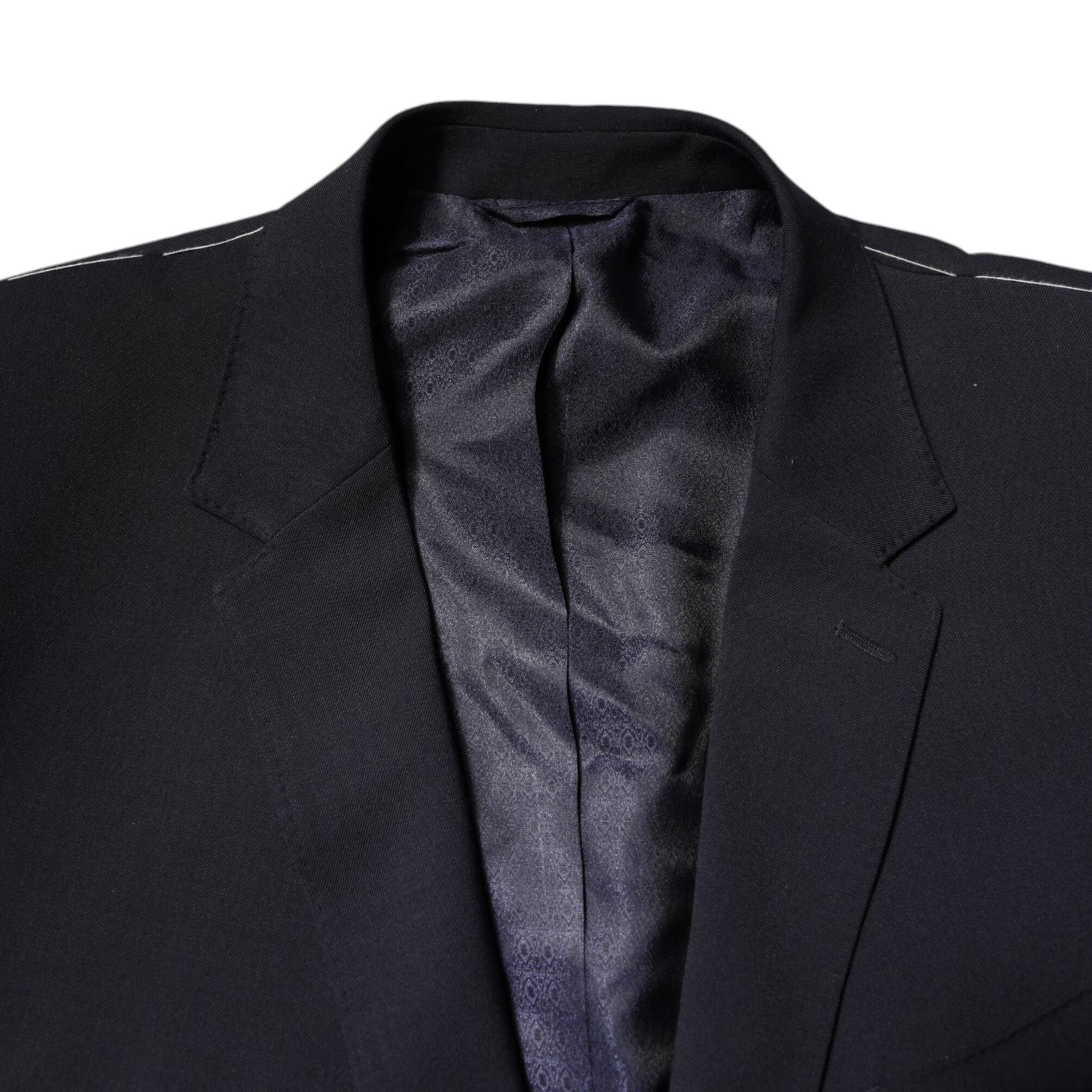 Dolce & Gabbana Dark Blue Wool Single Breasted Coat Blazer