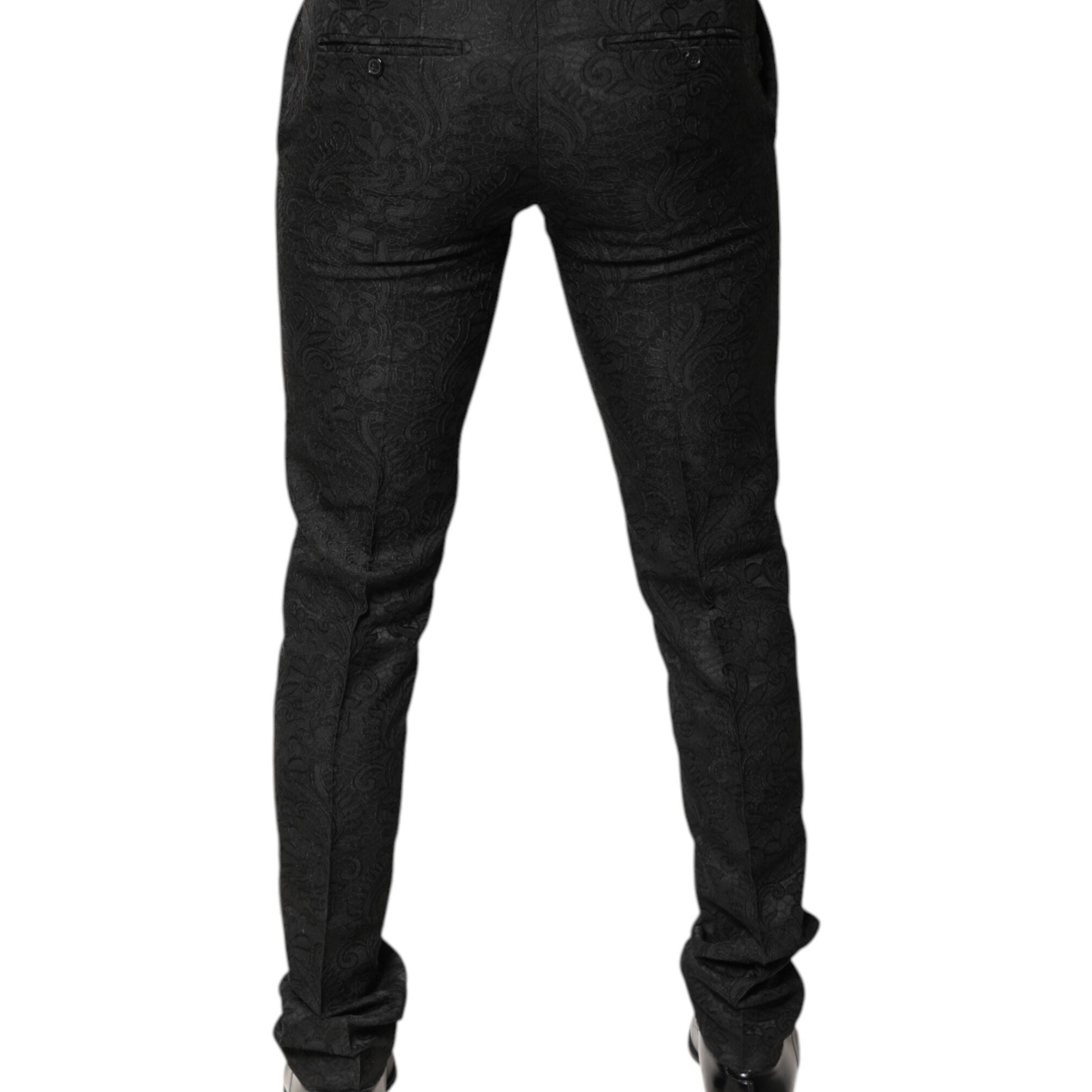 Dolce & Gabbana Black Floral Jacquard Mid Waist Dress Pants