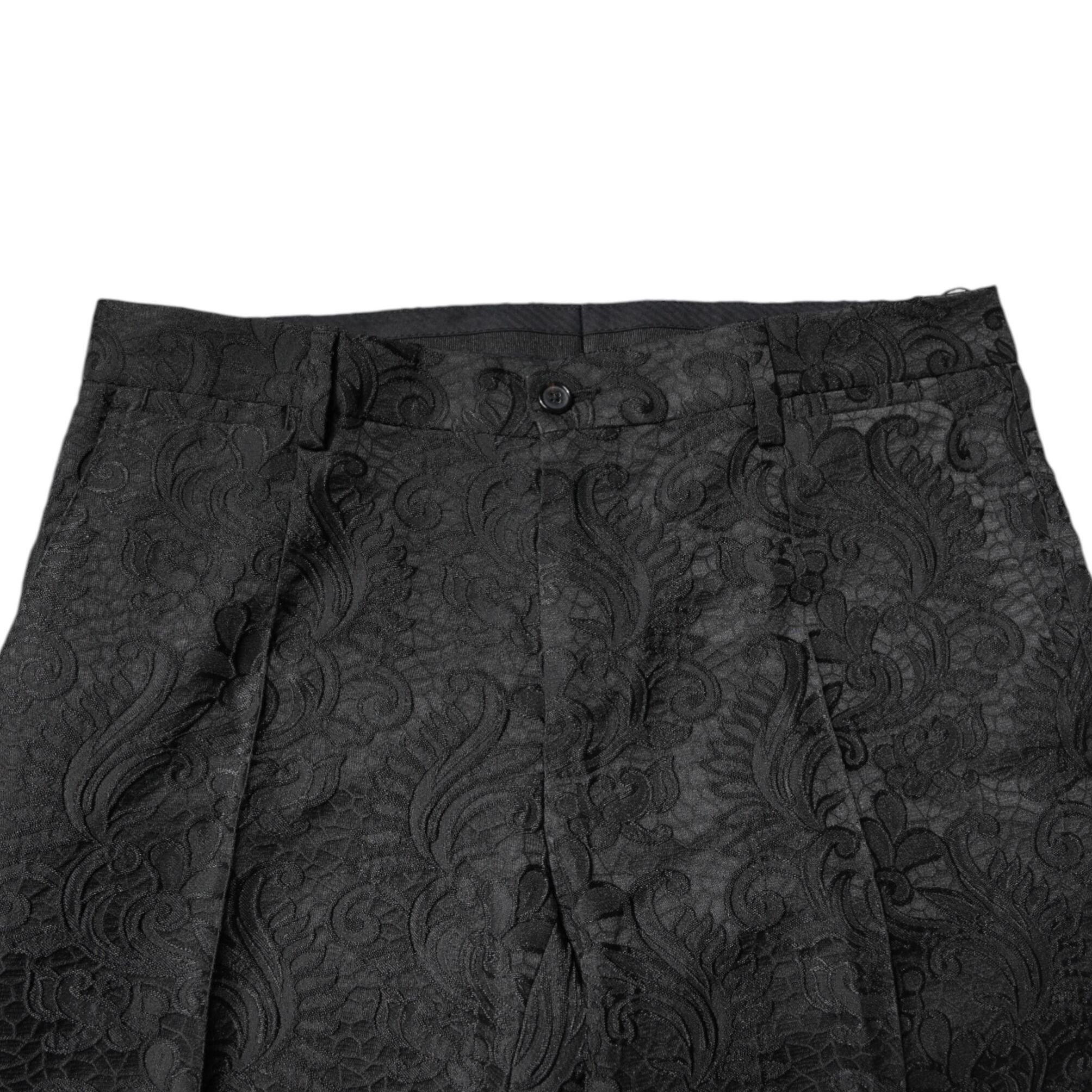 Dolce & Gabbana Black Floral Jacquard Mid Waist Dress Pants