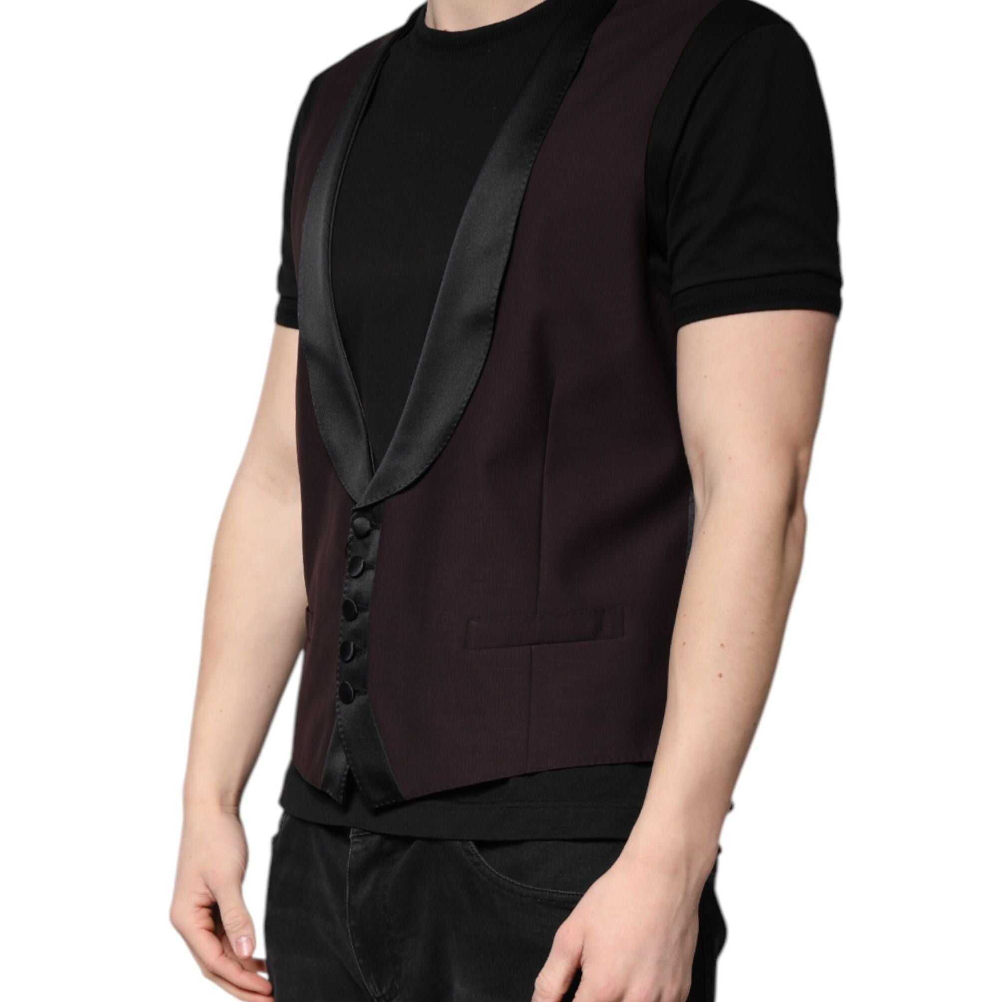 Dolce & Gabbana Maroon Wool Waistcoat Dress Formal Vest