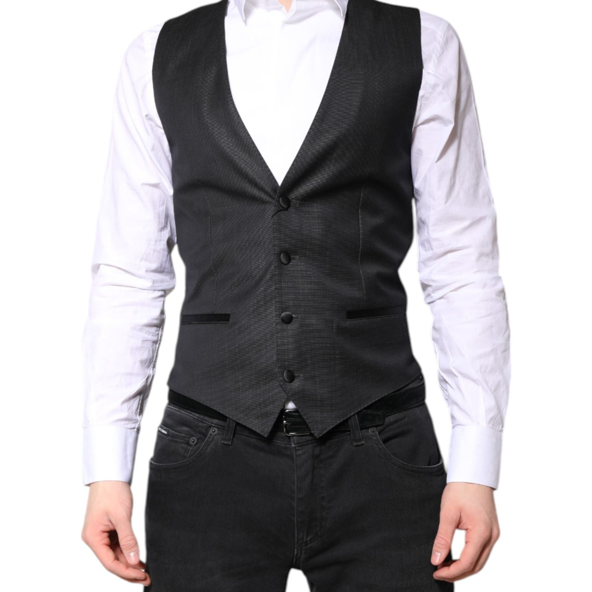 Dolce & Gabbana Black Wool Waistcoat Dress Formal Vest