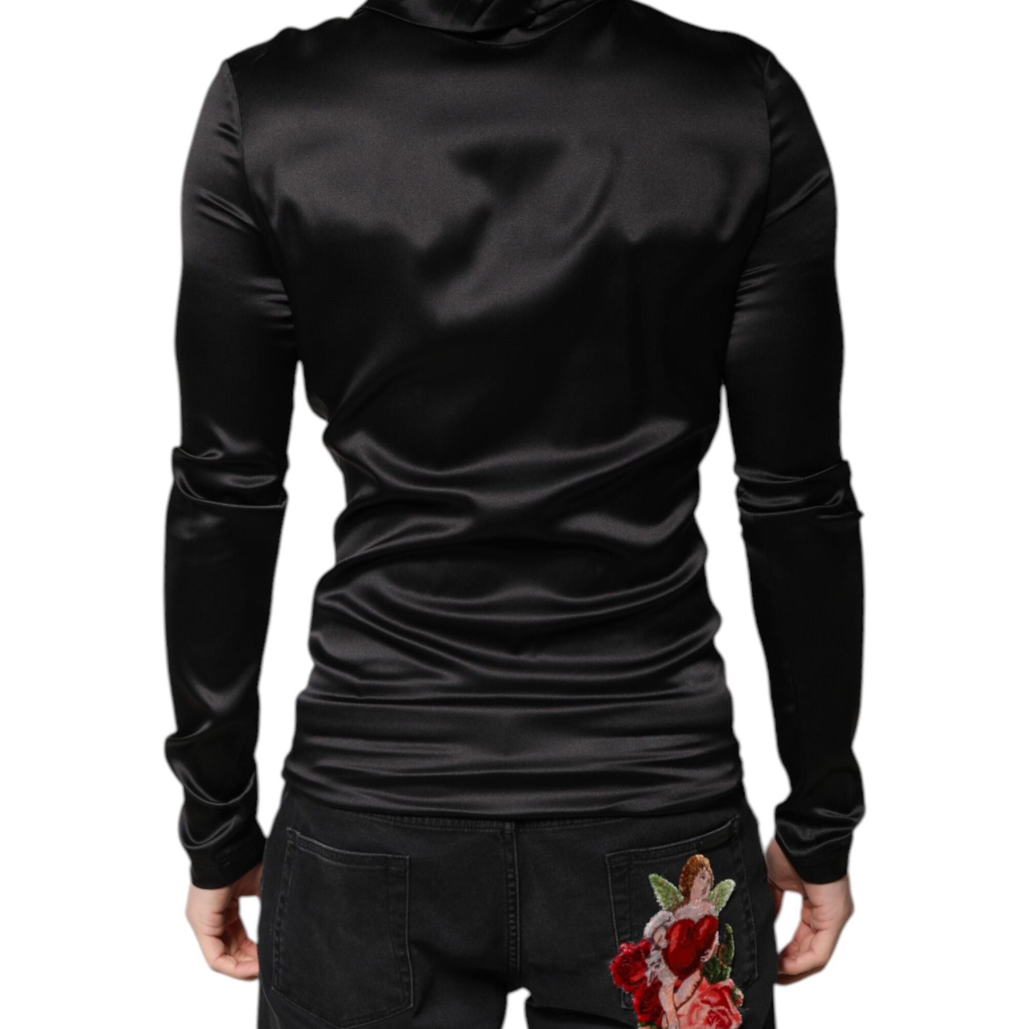 Dolce & Gabbana Black Silk Turtleneck Men Pullover Sweater