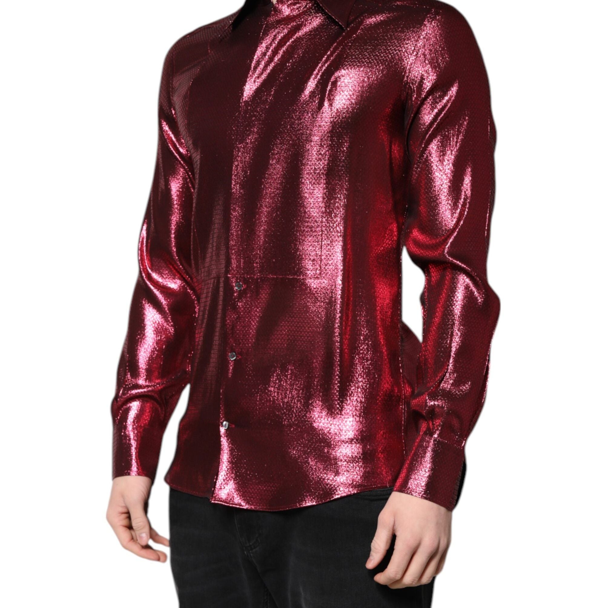 Dolce & Gabbana Metallic Red Cotton GOLD Dress Formal Shirt