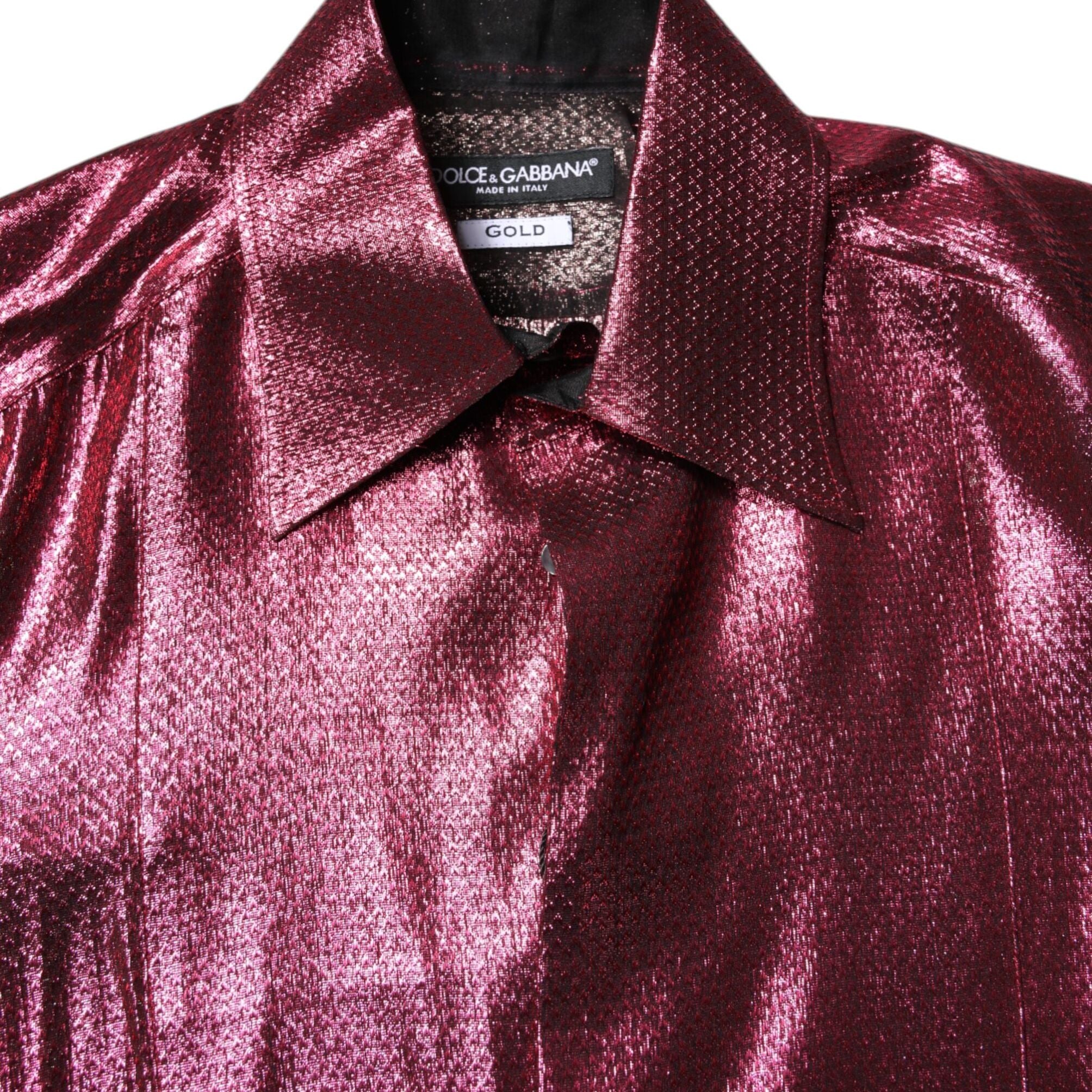 Dolce & Gabbana Metallic Red Cotton GOLD Dress Formal Shirt