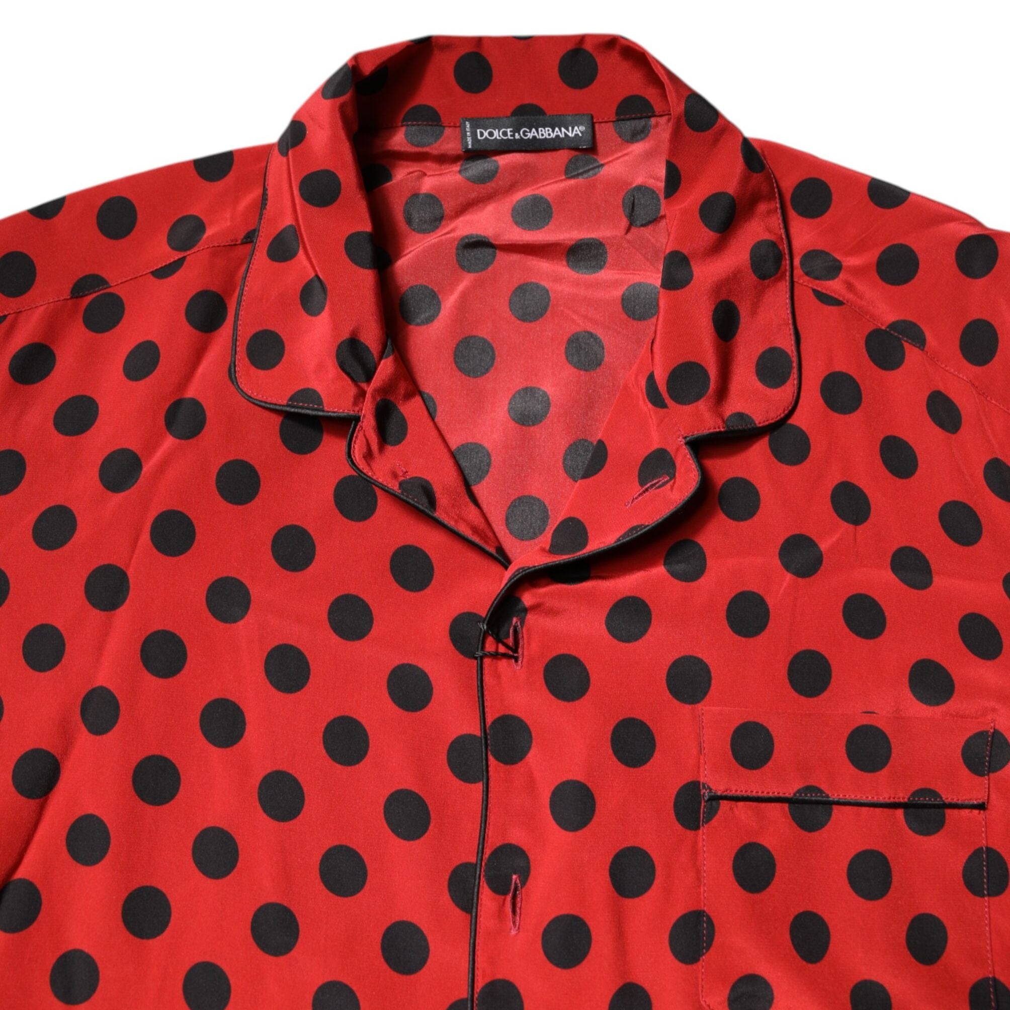 Dolce & Gabbana Red Polka Dot Silk Long Sleeve Shirt