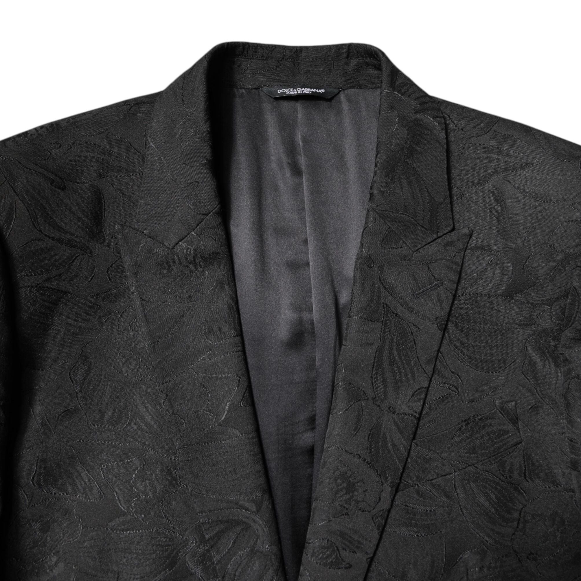 Dolce & Gabbana Black Polyester Floral Jacquard 2 Piece Suit