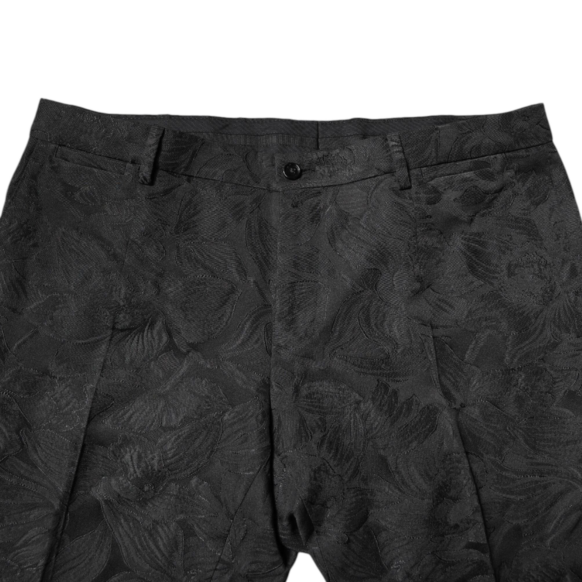 Dolce & Gabbana Black Polyester Floral Jacquard 2 Piece Suit