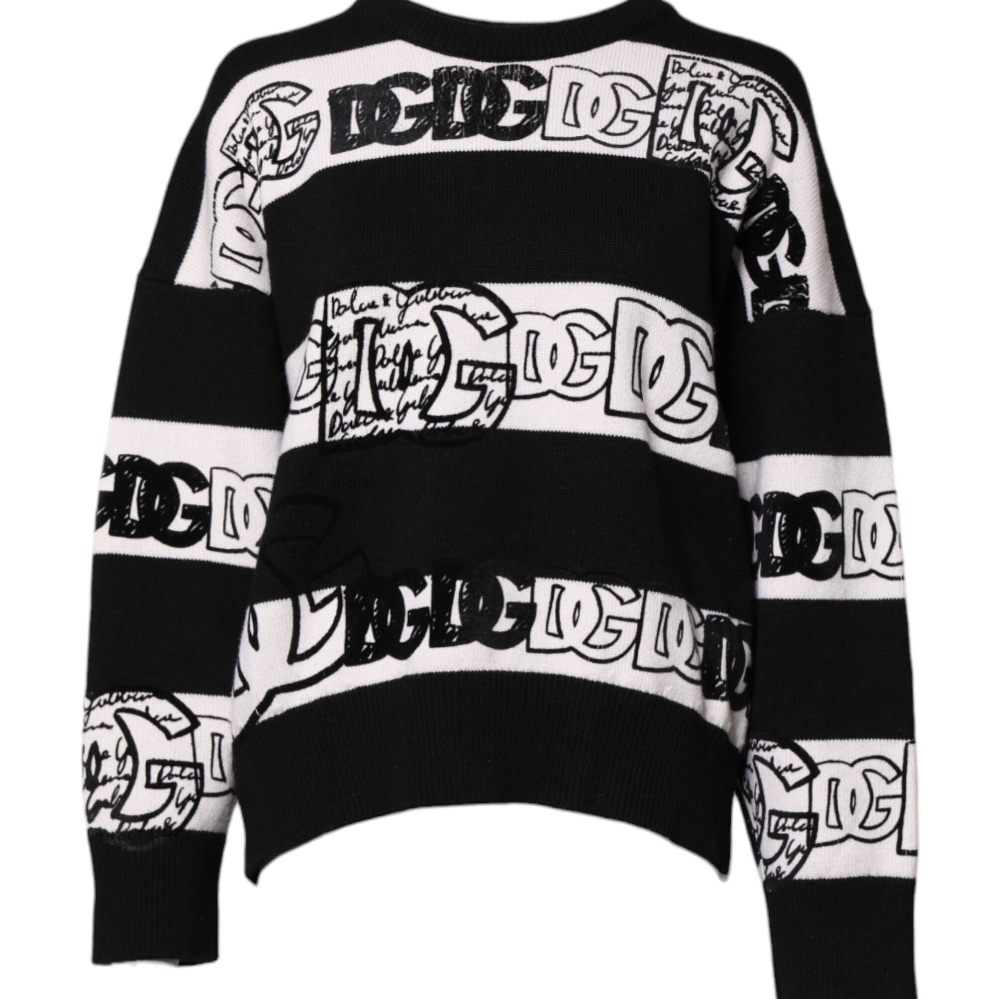 Dolce & Gabbana Black White Logo Print Wool Pullover Sweater